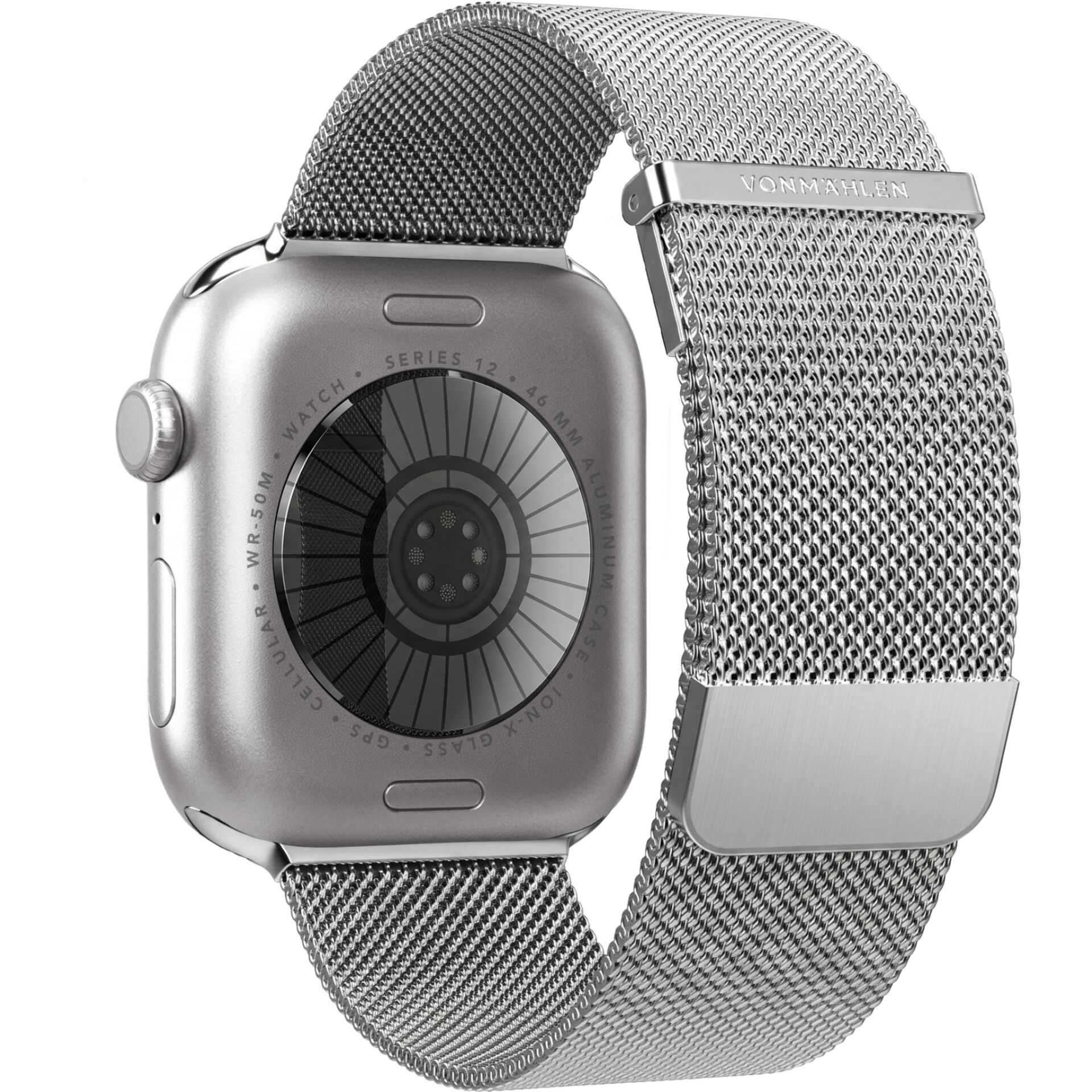 Smartwatch, Milanaise-Armband, Edelstahl, Silberfarben, Aluminiumgehäuse