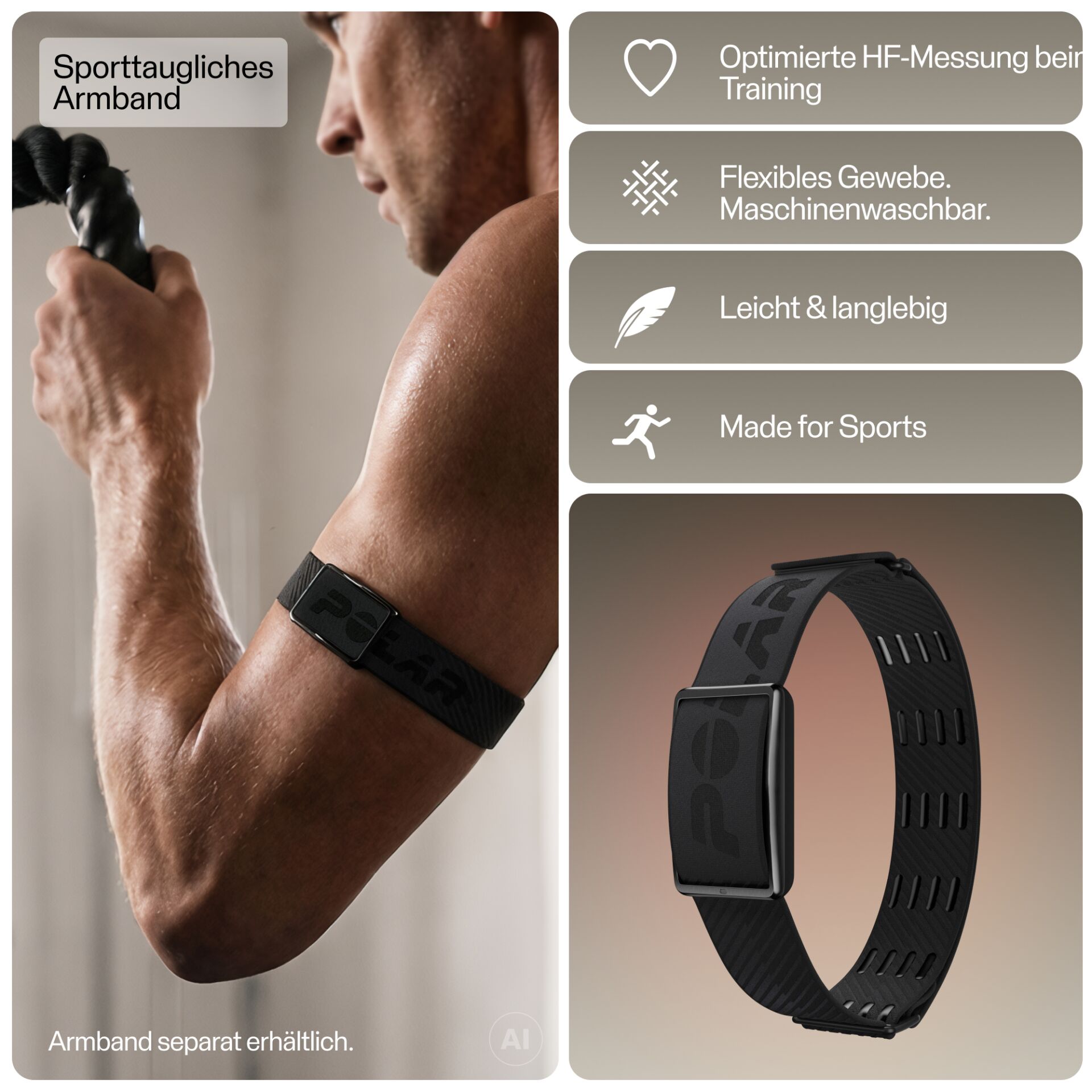 Sportarmband, Fitnessarmband, schwarz, flexibles Gewebe, maschinenwaschbar