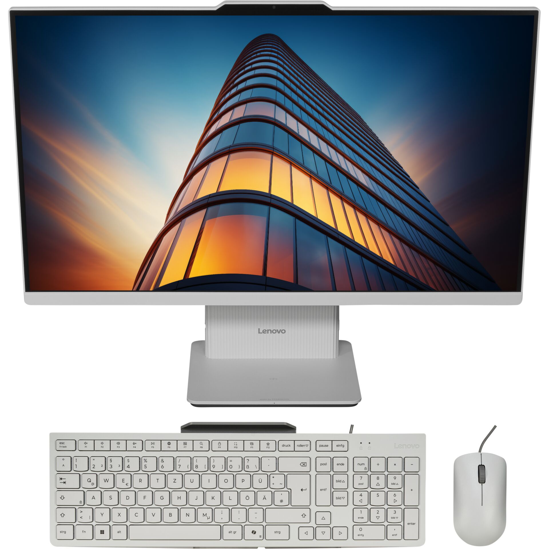All-in-One PC, Desktop computer, LED monitor, Silver, White keyboard