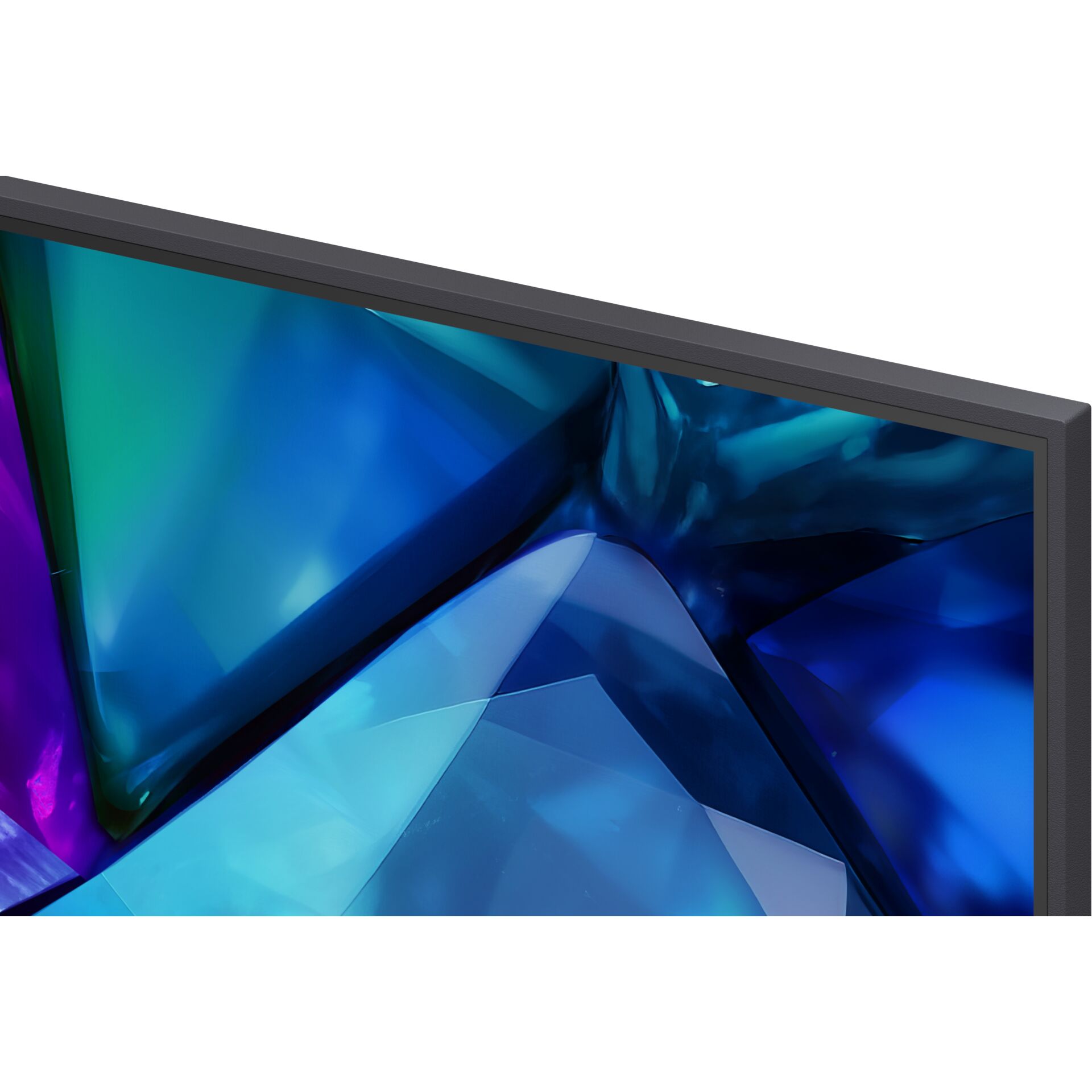 Fernsehbildschirm, LED-Display, bunte Kristalle, rahmenloser Rahmen, hochglanz Platte