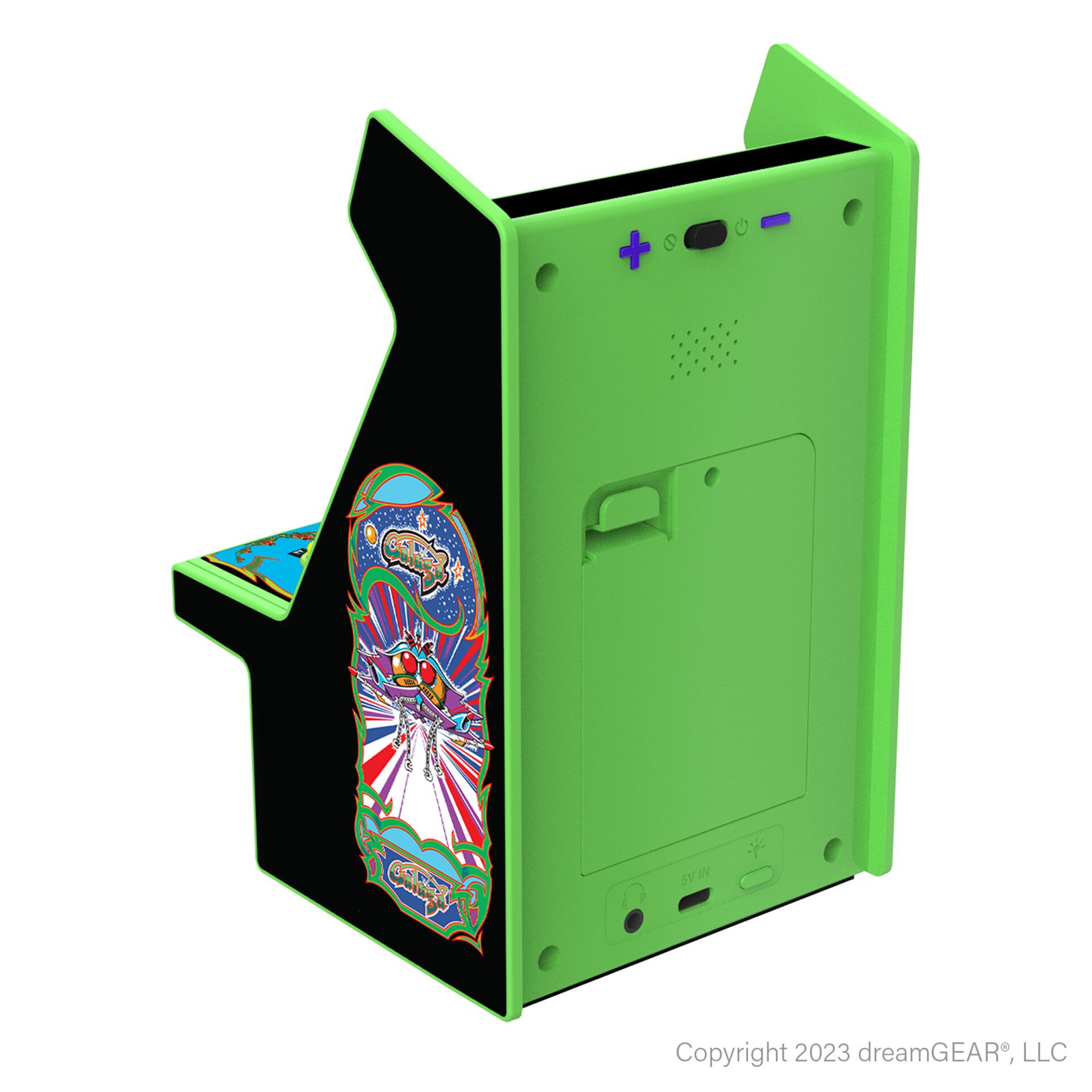 Arcade-Kabinet, Mini-Arcade, Grüne-Halterung, Vintage-Spiel, Seitenkunst