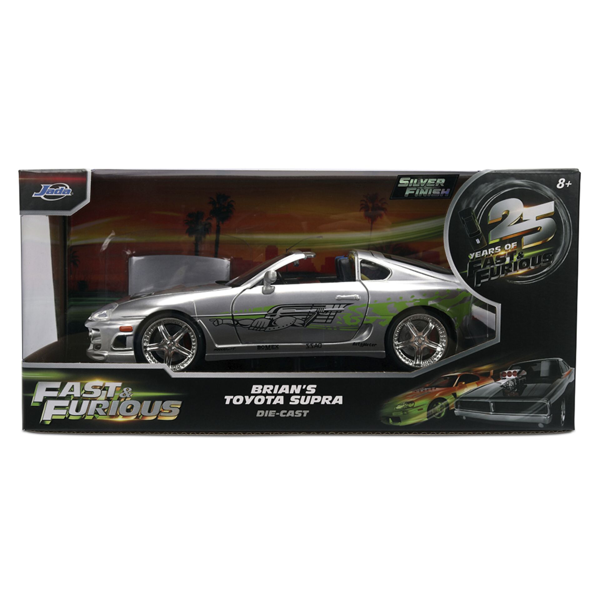 Auto-Diecast, Toyota Supra, Silberner Wagen, Straßenrennwagen-Model, Spielzeugauto