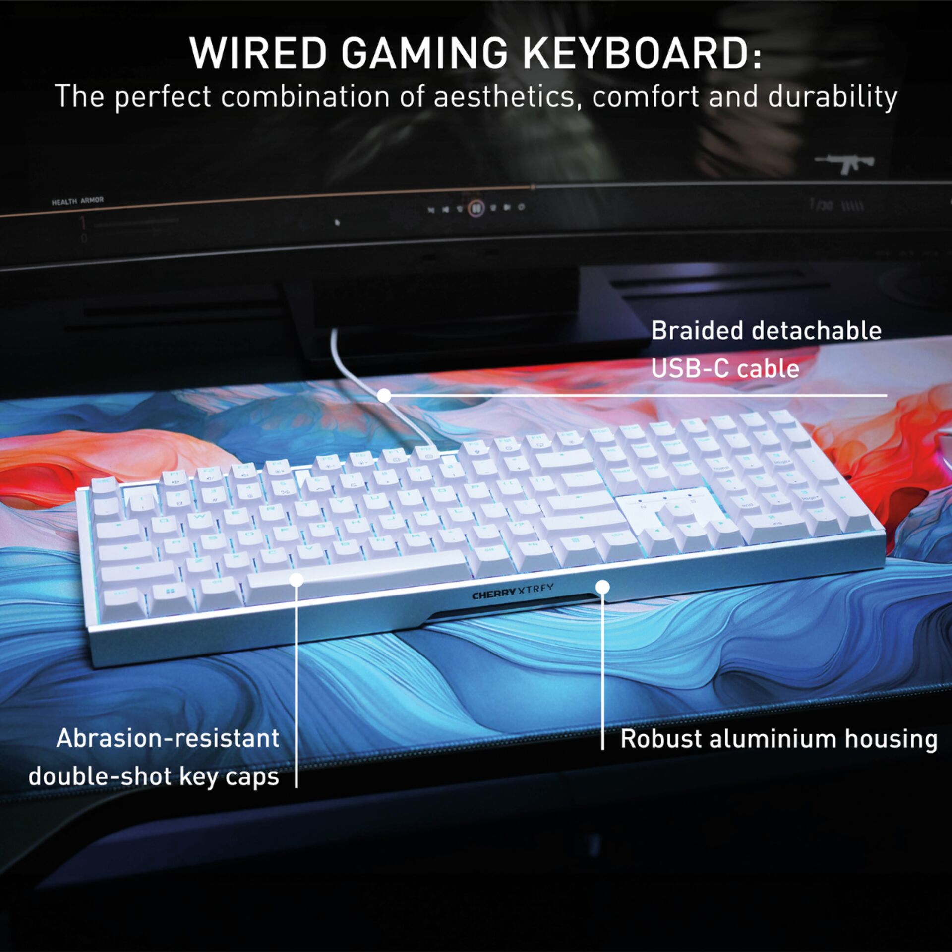 Tastatur, verkabelt, USB-C, Aluminium, geflochtenes Kabel