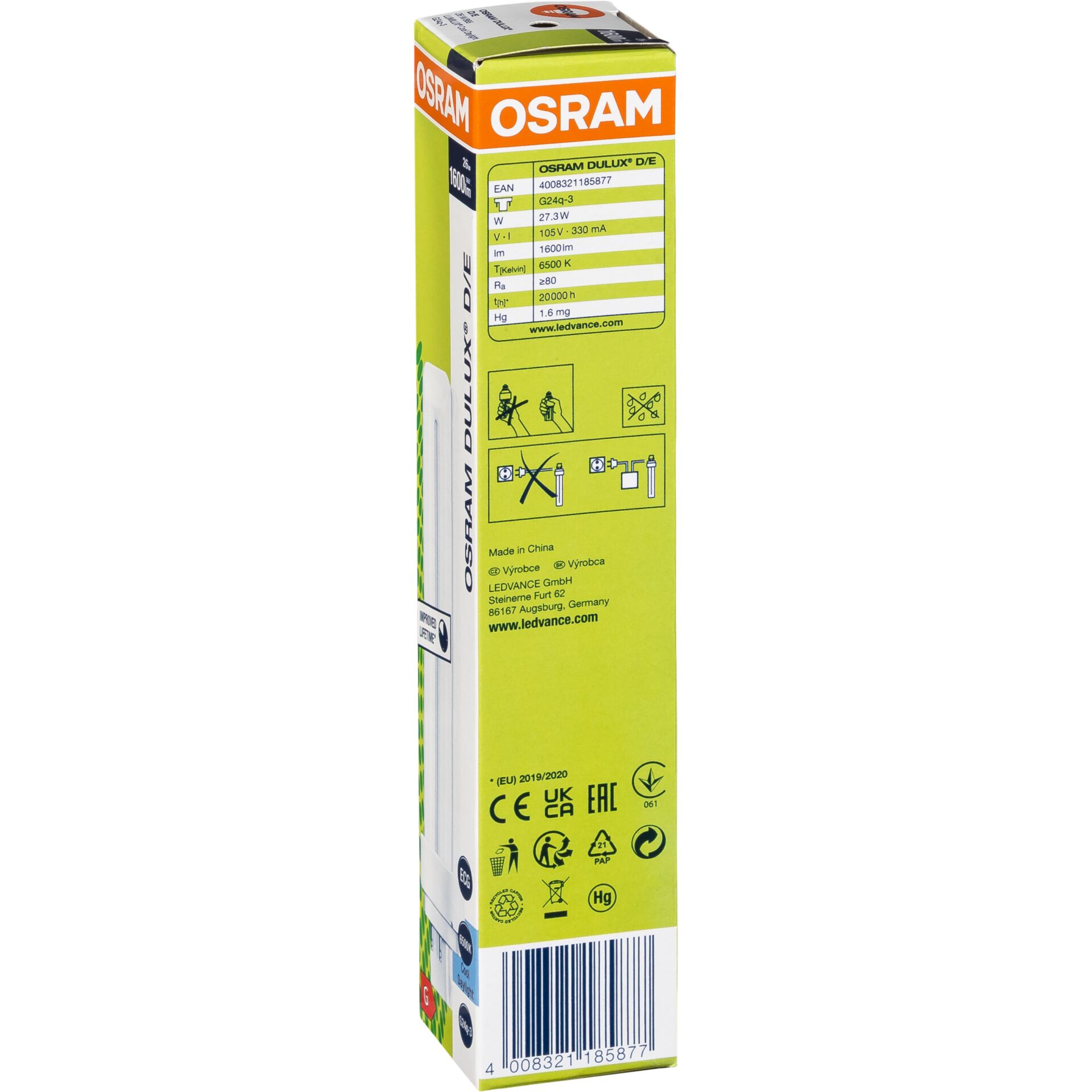 glühbirne, LED-Lampe, grüne Verpackung, OSRAM, DULUX-D/E