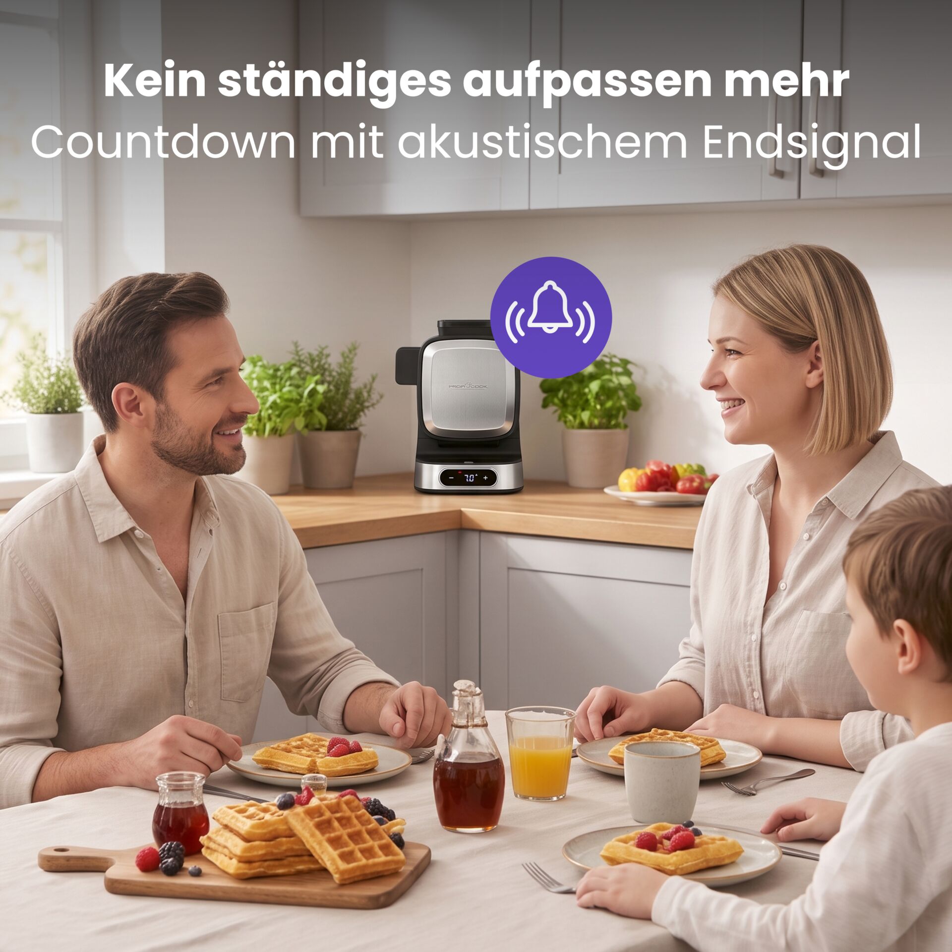 Waffeleisen, Countdown-Timer, akustisches Signal, Edelstahl, schwarz-silber