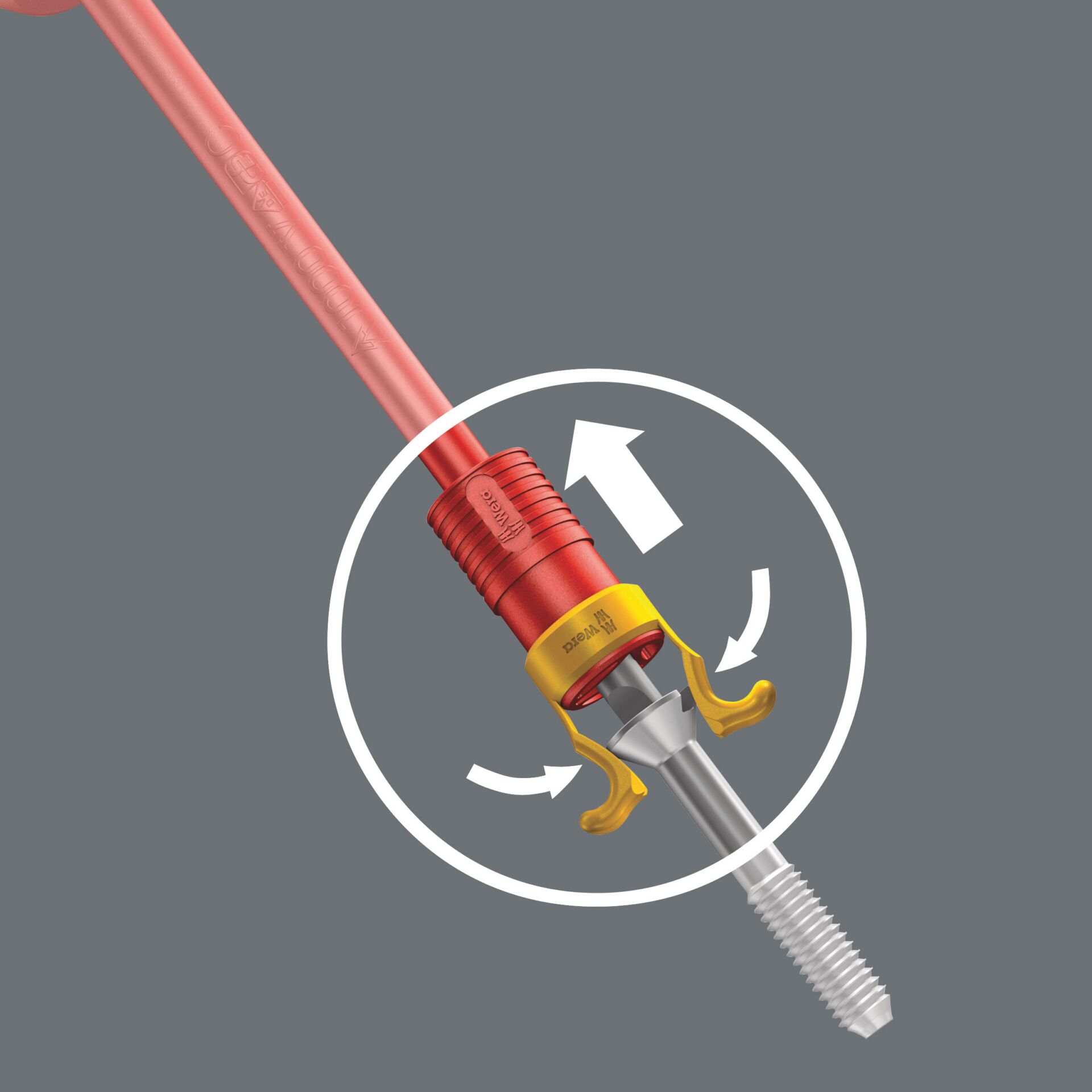 dartscrew, Schraubendreher, Verbindungswerkzeug, roter Griff, gelber Kolben