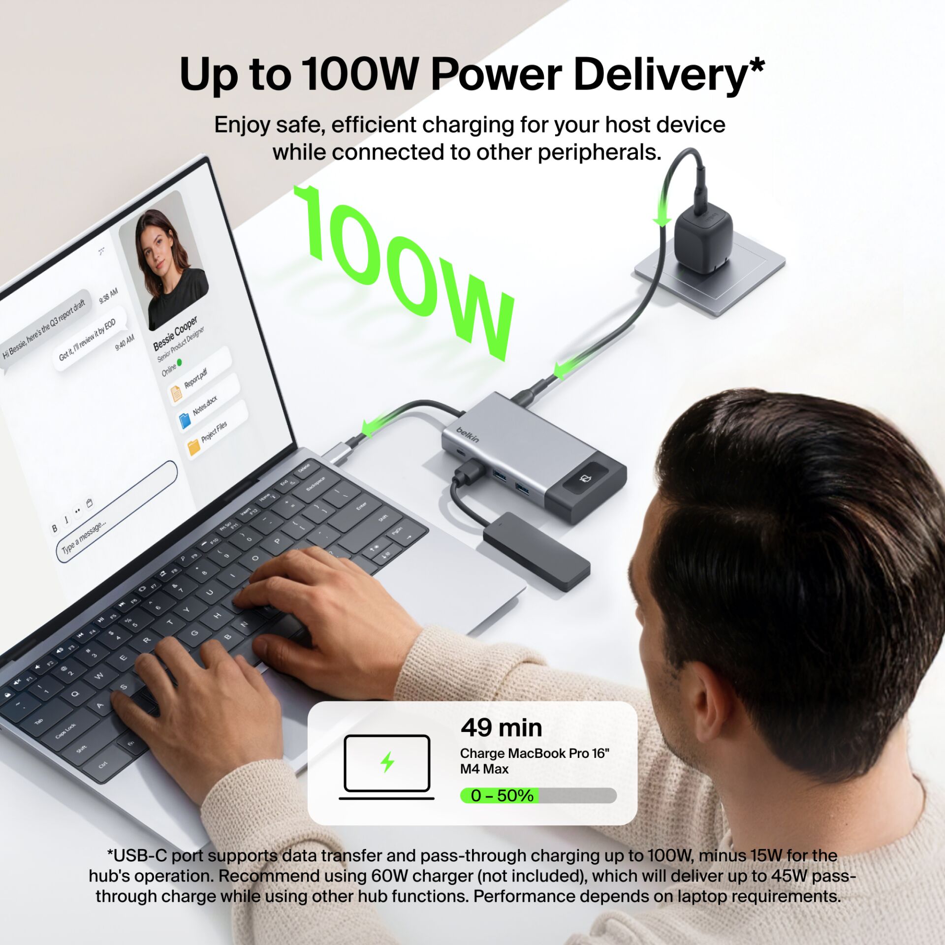 USB-C-Hub, Power Delivery, Laptop-Ladegerät, 60W-Ladegerät, MacBook-Pro-Ladegerät