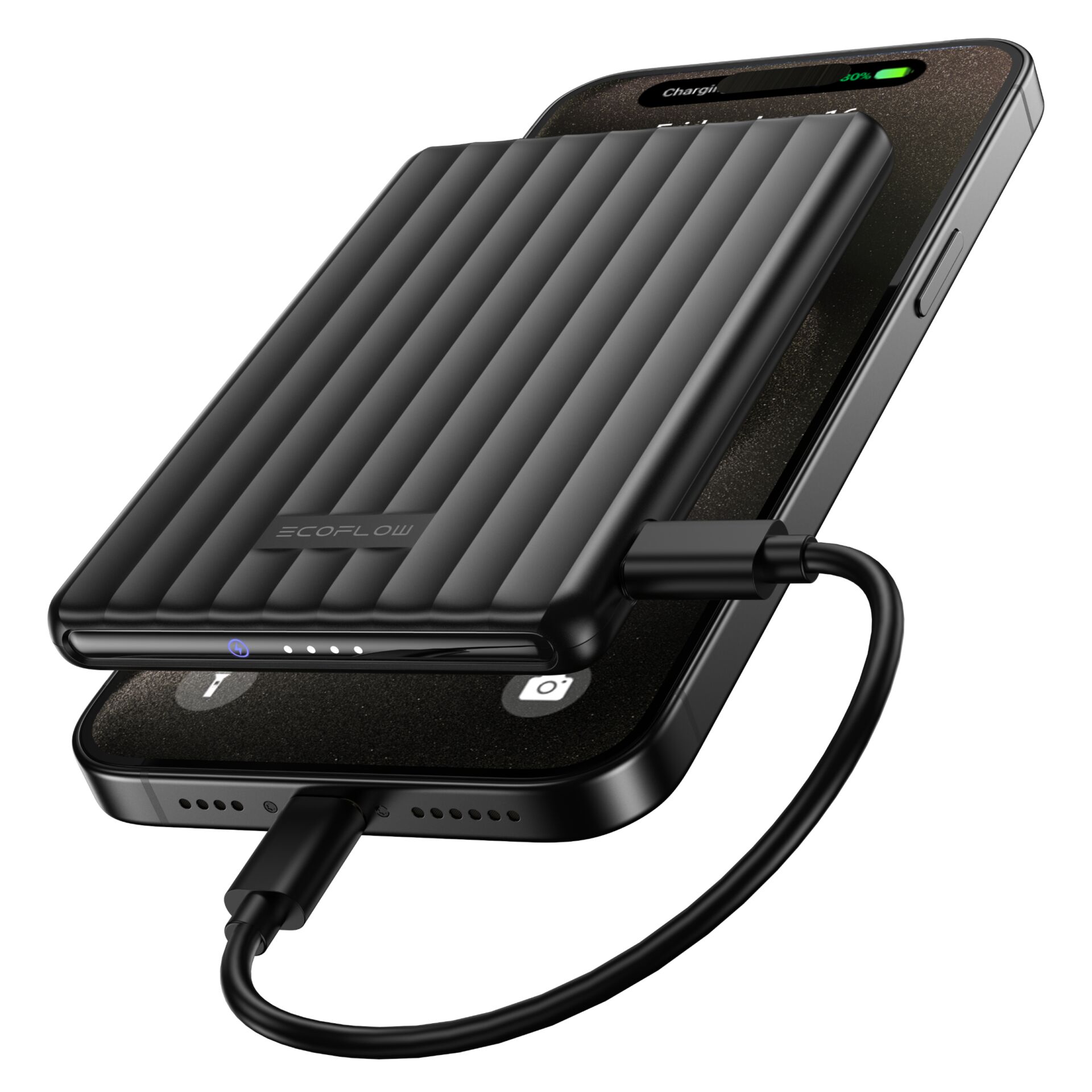 Drahtloses Ladegerät, Powerbank, Schwarz, Rillen-Design, Qi-Ladecase