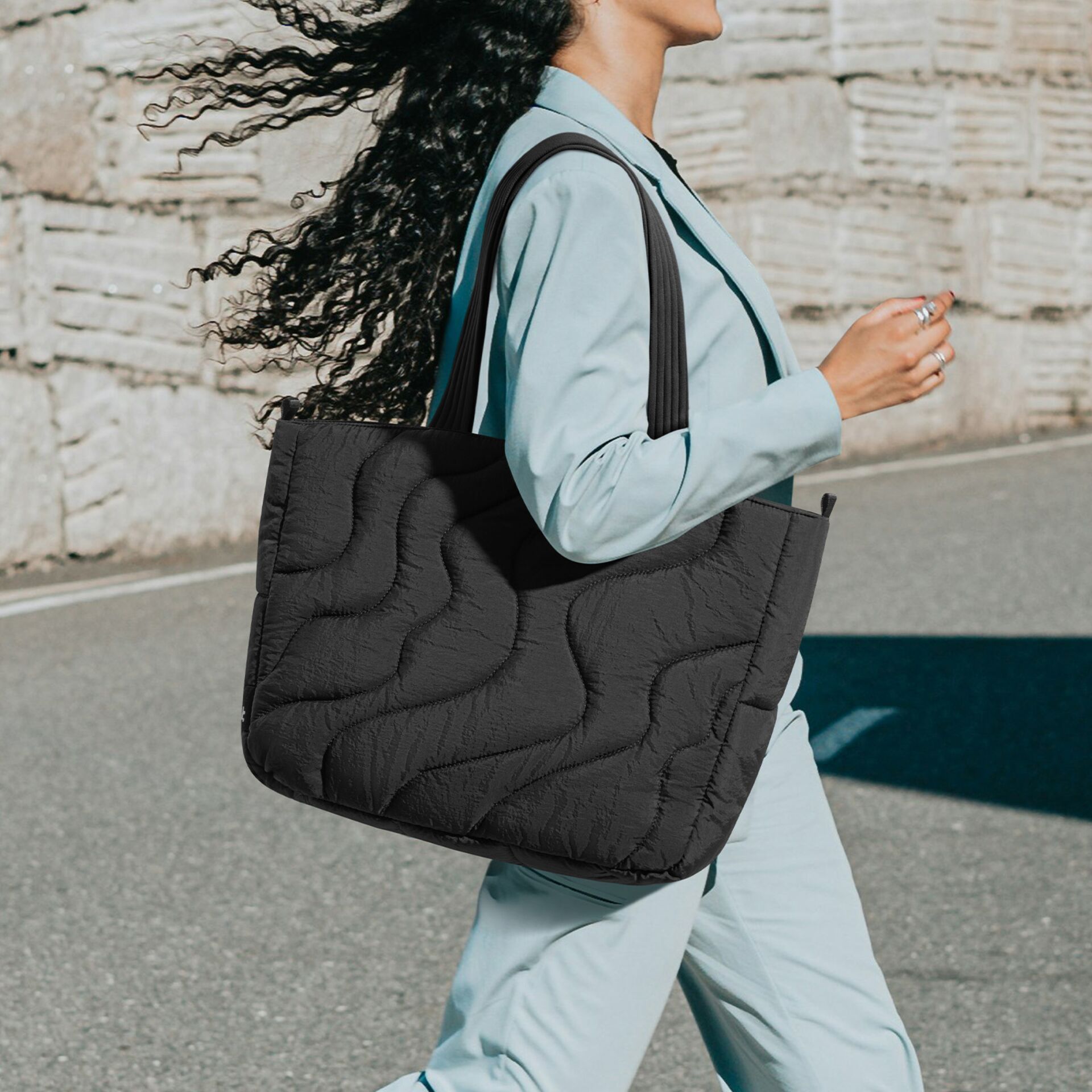 Tasche, Quilted, Schultertasche, Schwarz, Alltagstasche