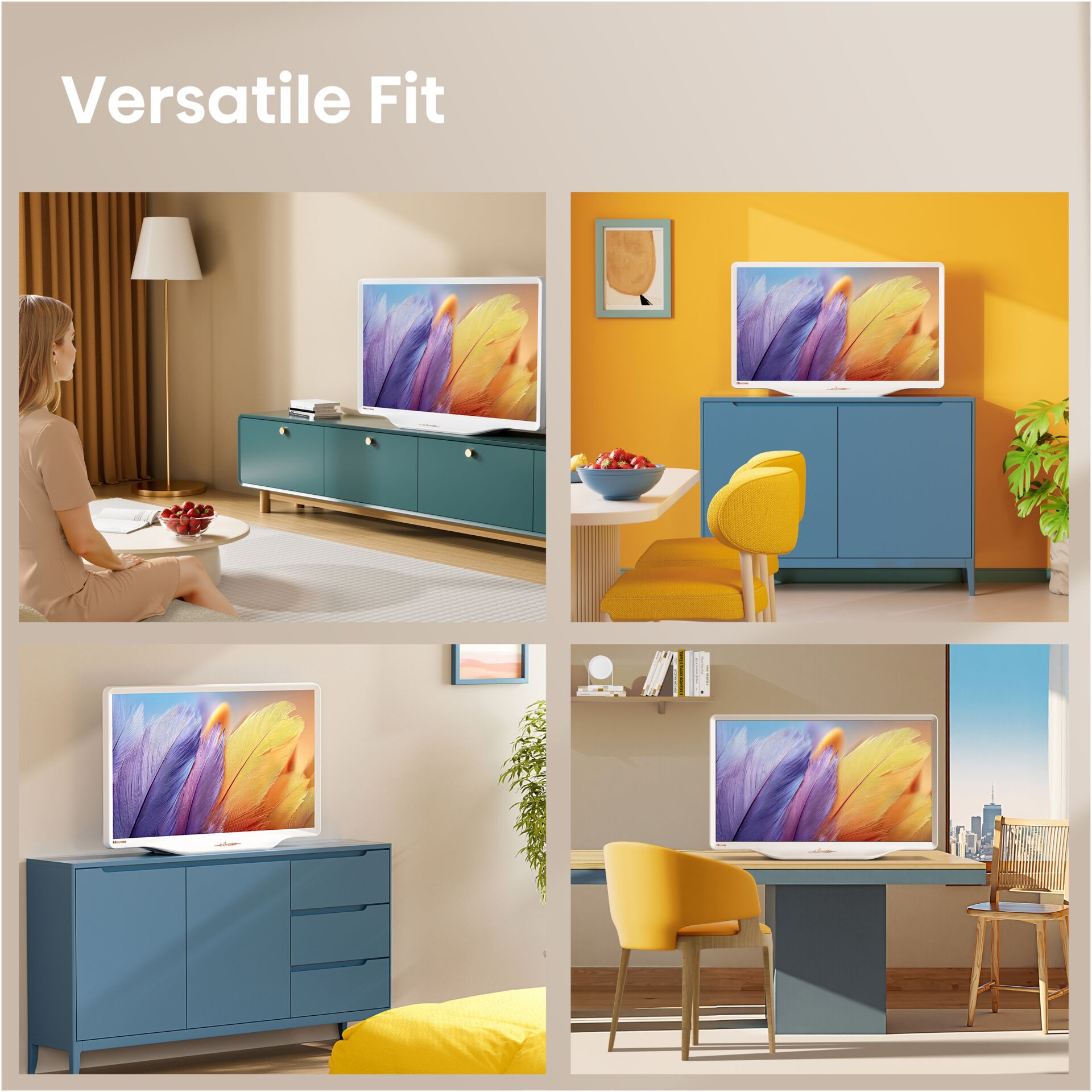 Fernseher, Tv-Schrank, blaues Sideboard, Wohnzimmer, Inneneinrichtung