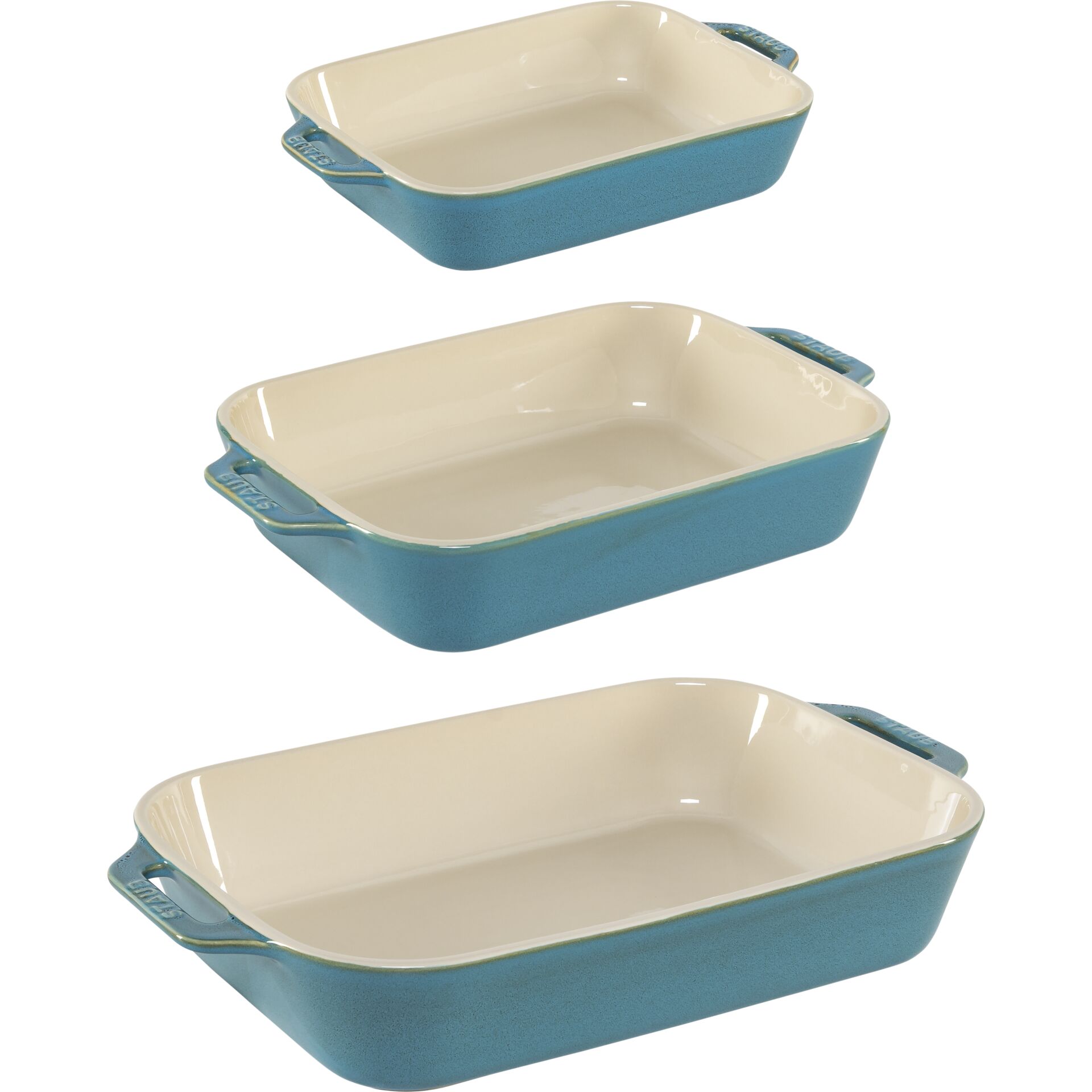 Staub Ofenformenset 3-tlg.  Keramik, rechteckig,Antik-Türkis