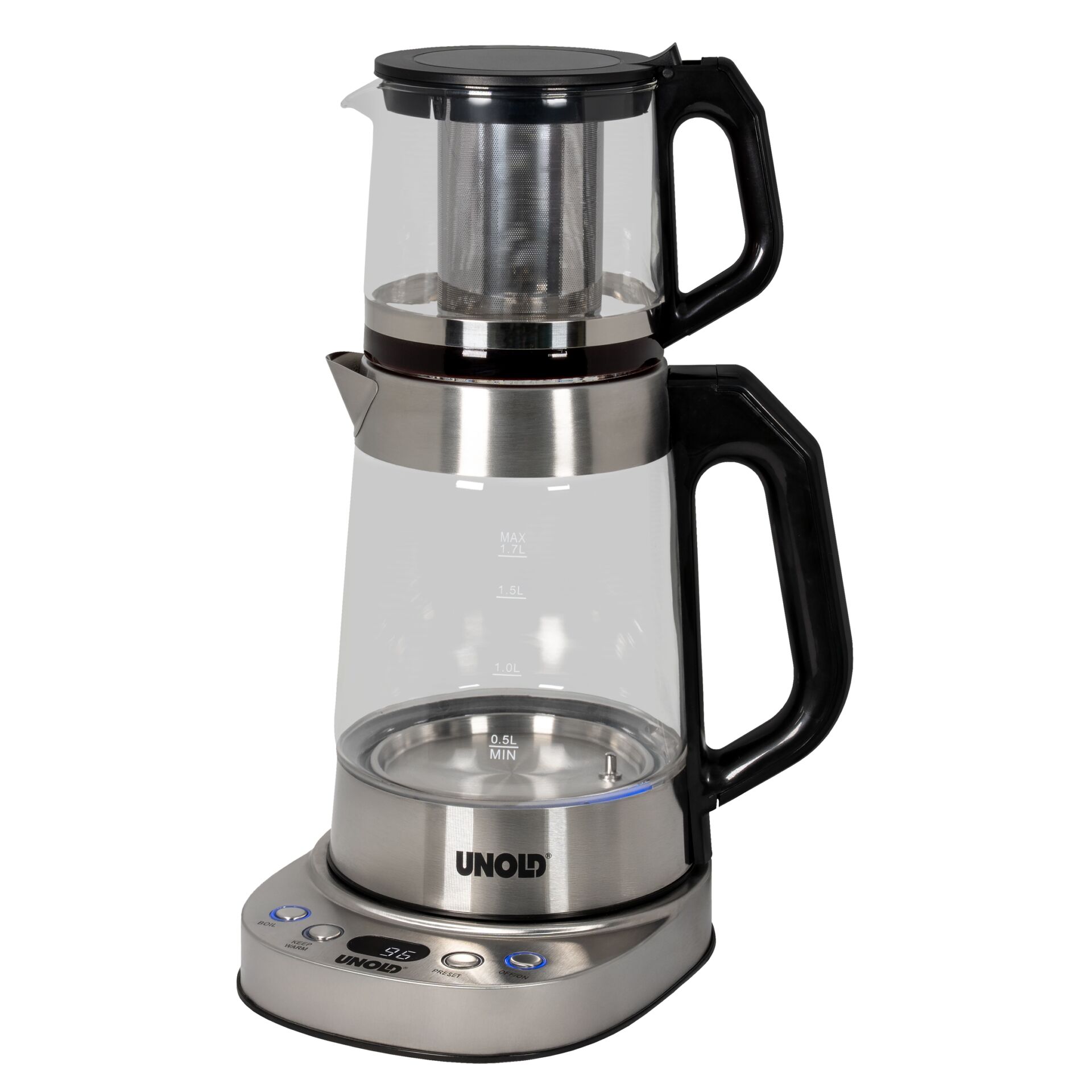 Kaffeemaschine, Glasbehälter, Stahlschüssel, Abnehmbarer Filter, Tropfschale