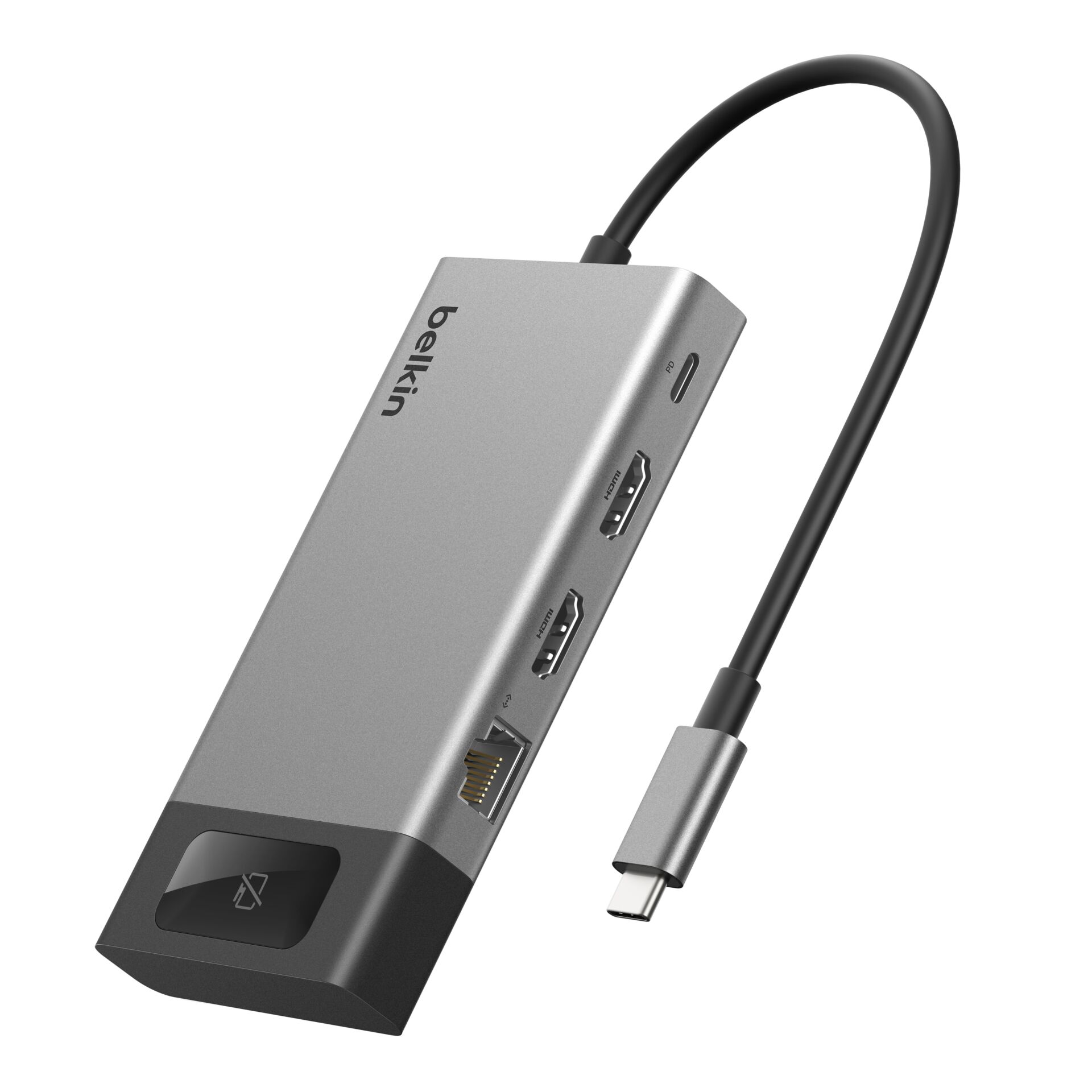 USB-C-Hub, HDMI-Anschluss, Ethernet-Port, Aluminiumgehäuse, Dual-USB-C/USB-A Adapter