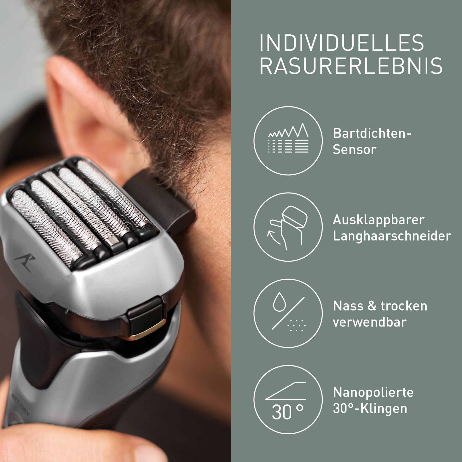 Rasierer, Elektrischer Rasierer, Drei-Kopf Rasierer, Nass und Trocken, Nanopolierte Klingen
