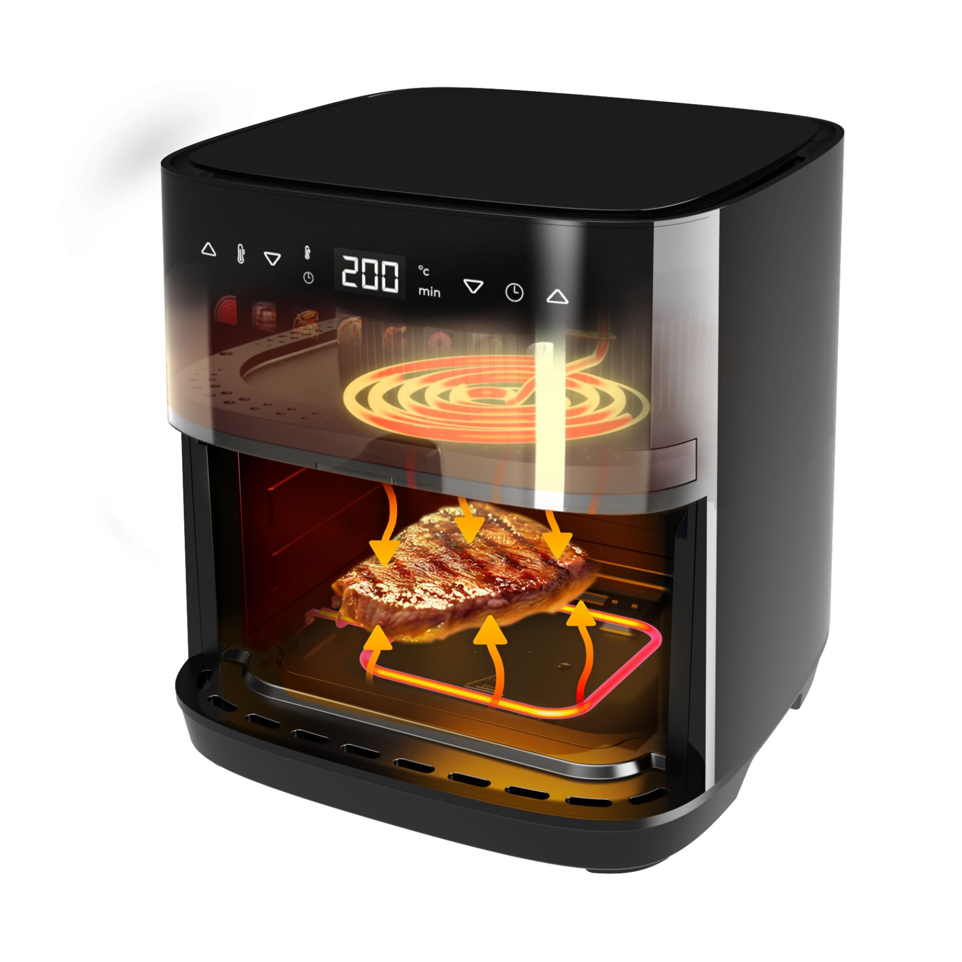 air fryer, digital touchscreen, kompakt, grillrost, heißluft convection