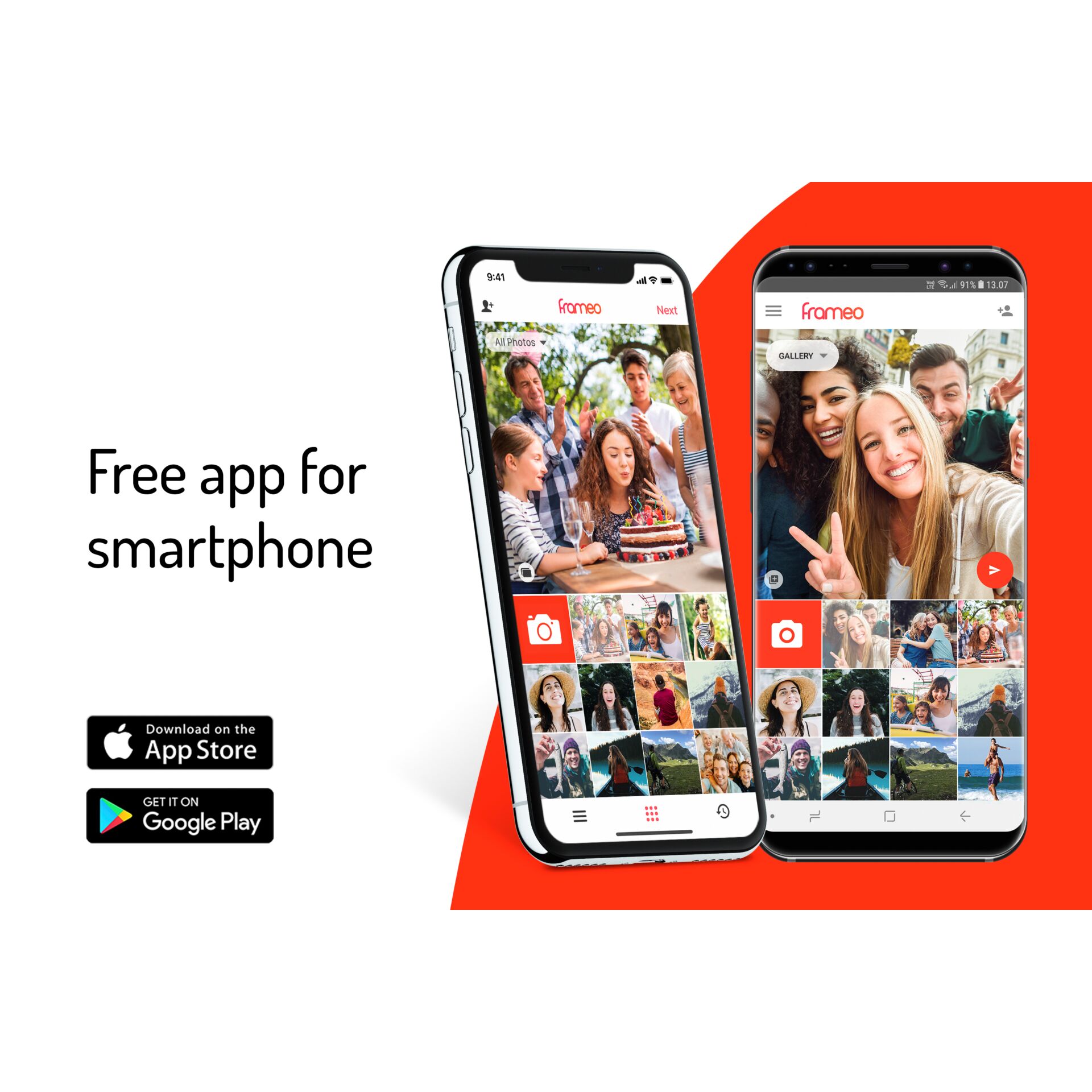 smartphone, Foto-Gallery, App-Oberfläche, zwei Smartphones, Soziale Collage