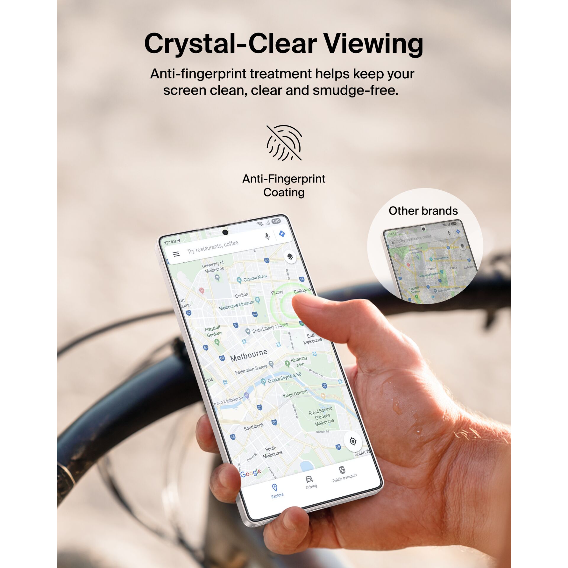 Glasrückseite, Anti-Fingerprint, Kratzenfrei, Smartphone-Display, Kartenanzeige