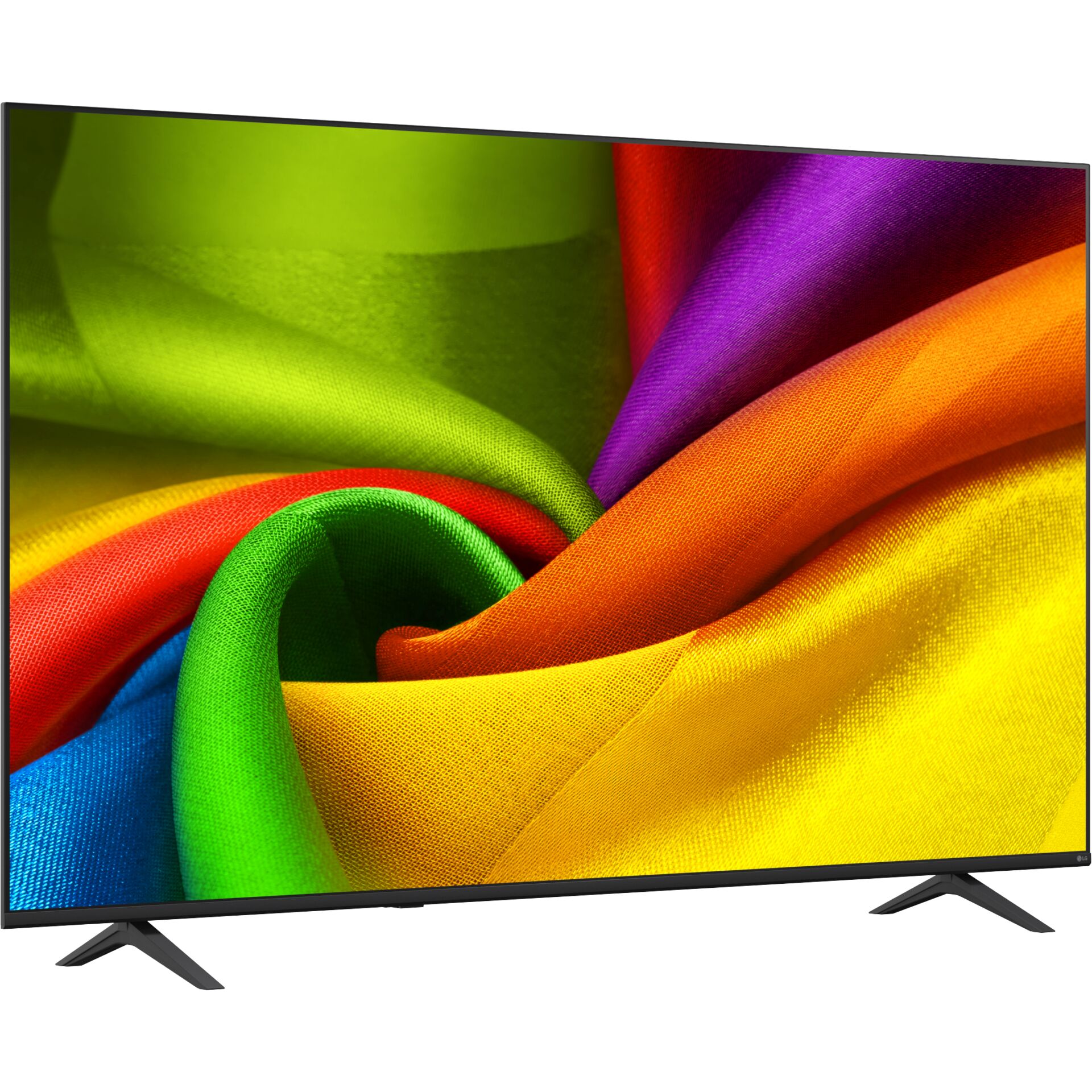 fernseher, led-tv, flachbildschirm, buntes stoffmuster, kantenaluminium