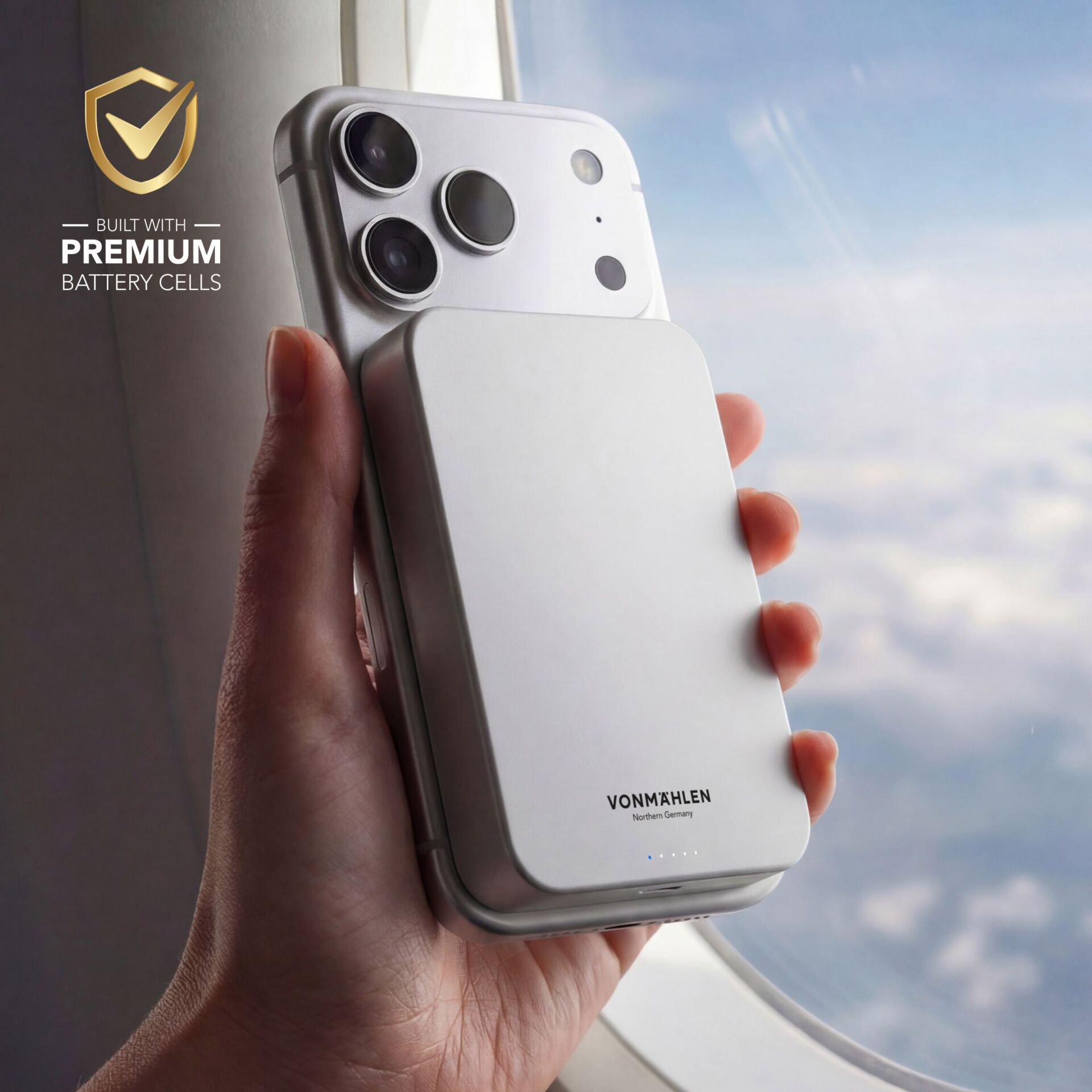 smartphone, kabelloser charger, akkupack, alu, silber