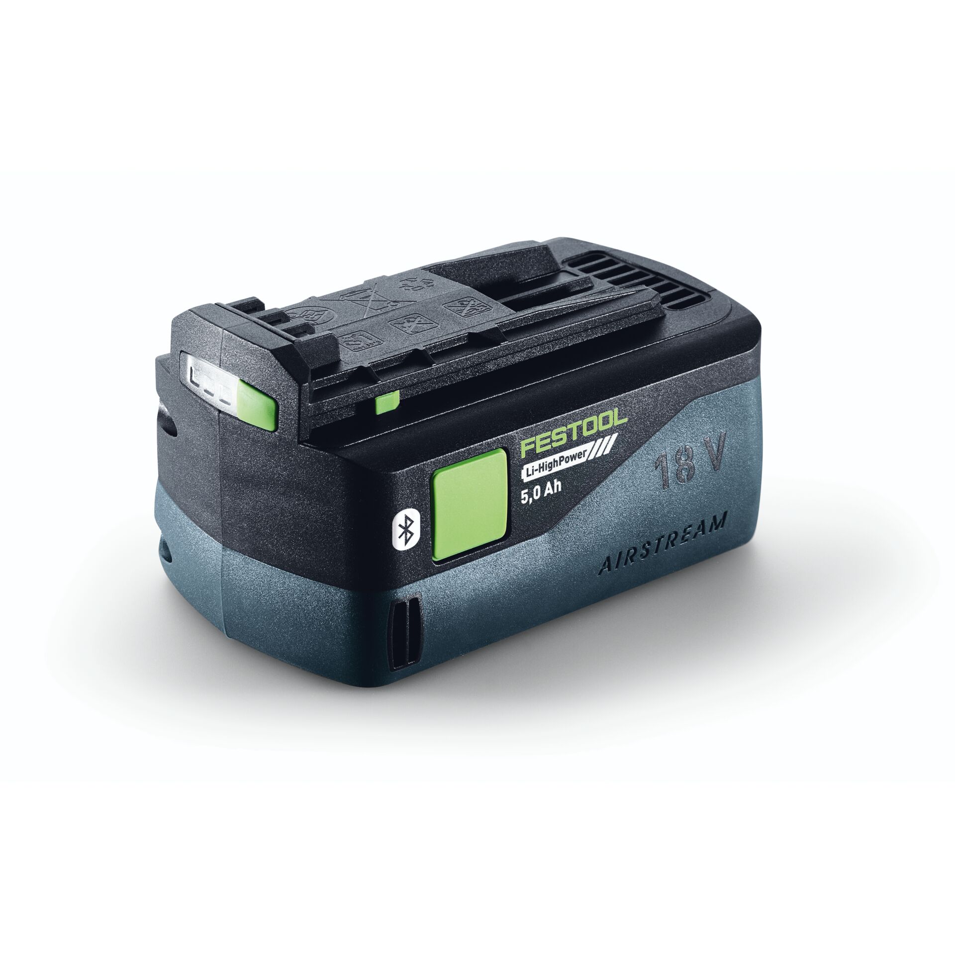 Li-ion battery, 18V, 5.0 Ah, Power tool battery, Bluetooth symbol