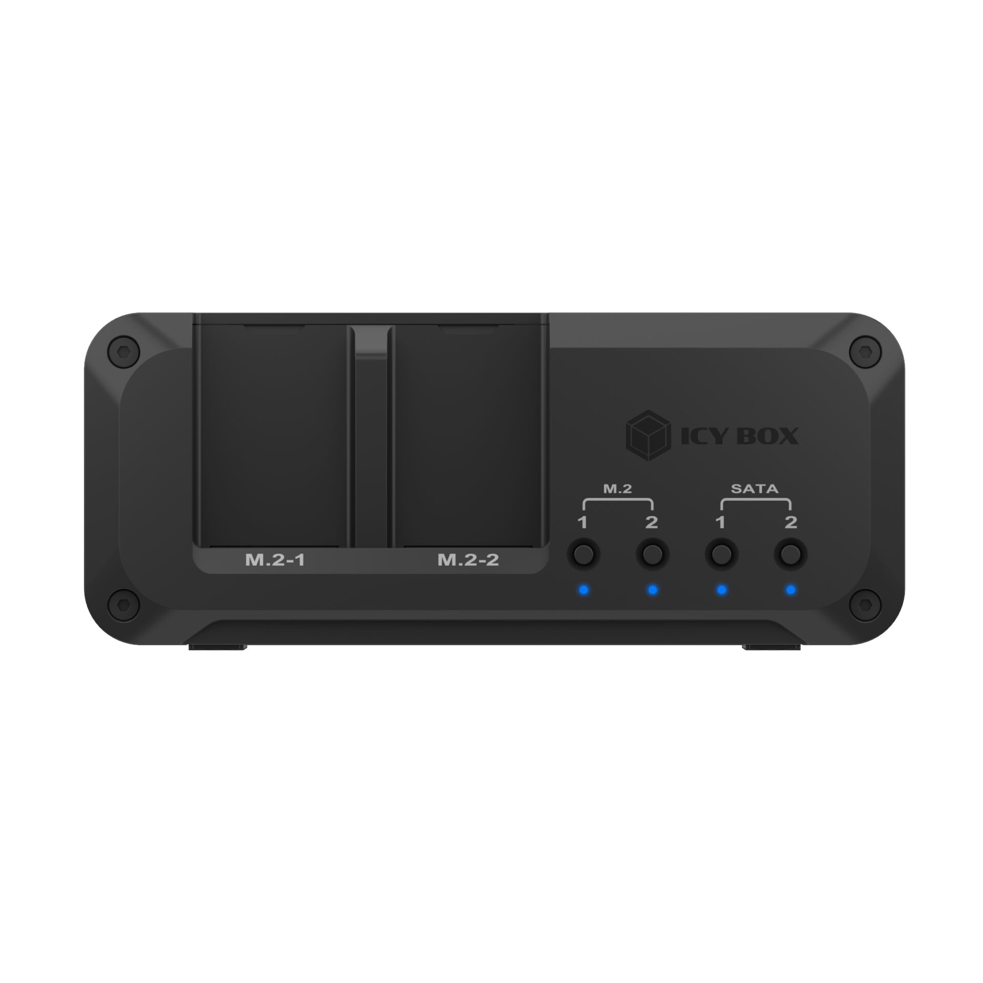 externes gehäuse, M.2 slots, SATA anschlüsse, dunkelgrau, LED-anzeigen