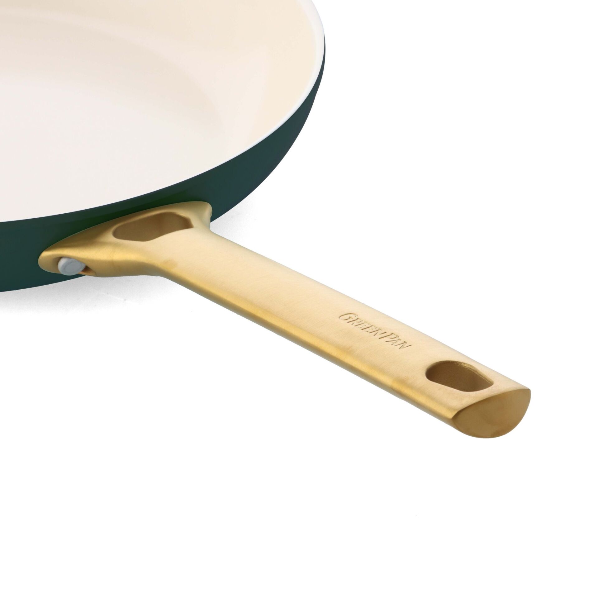 Pfanne, Bratpfanne, Gusseiserner Griff, goldener Griff, Metallgriff