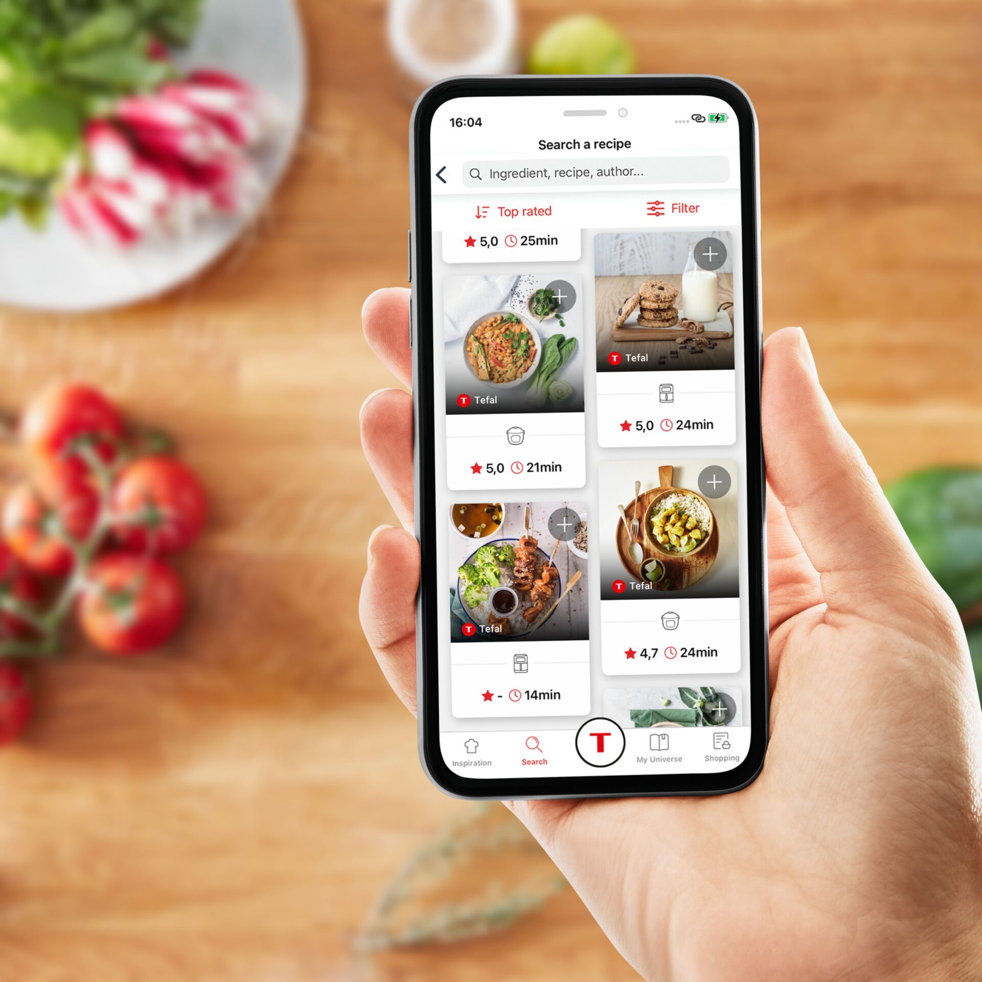 smartphone, handheld, food app, recipe cards, mobile UI