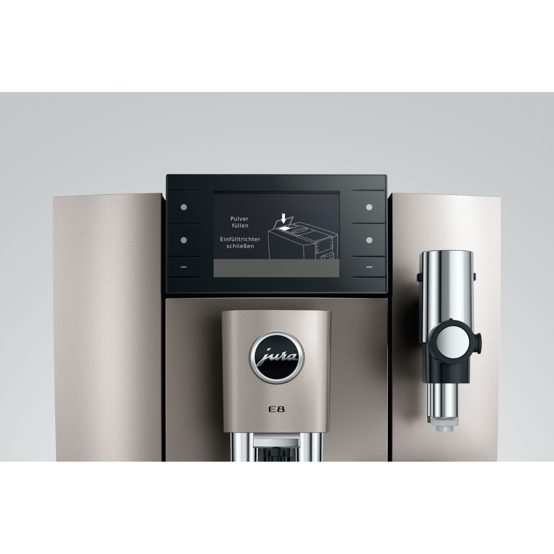 kaffeemaschine, edelstahl, zentralpanel, zutatenbehälter, brüheinheit