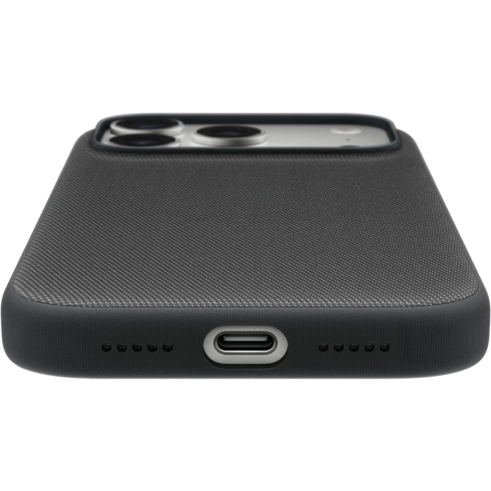 schwarzes fall, telefonhülle, texturiert, usb-c steckverbindung, Kameraausschnitt