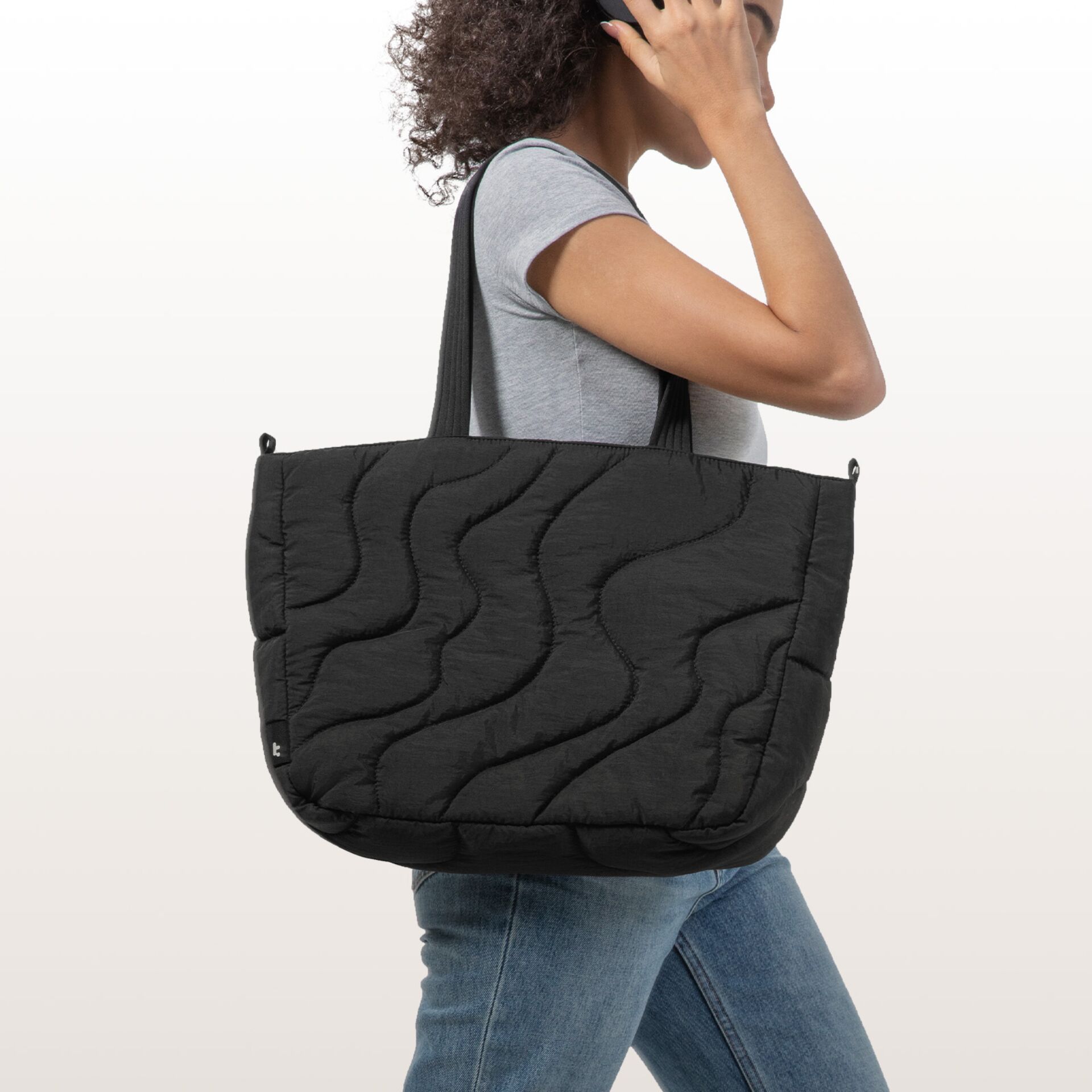 Tasche, Quilted, Schultertasche, Groß, Schwarz