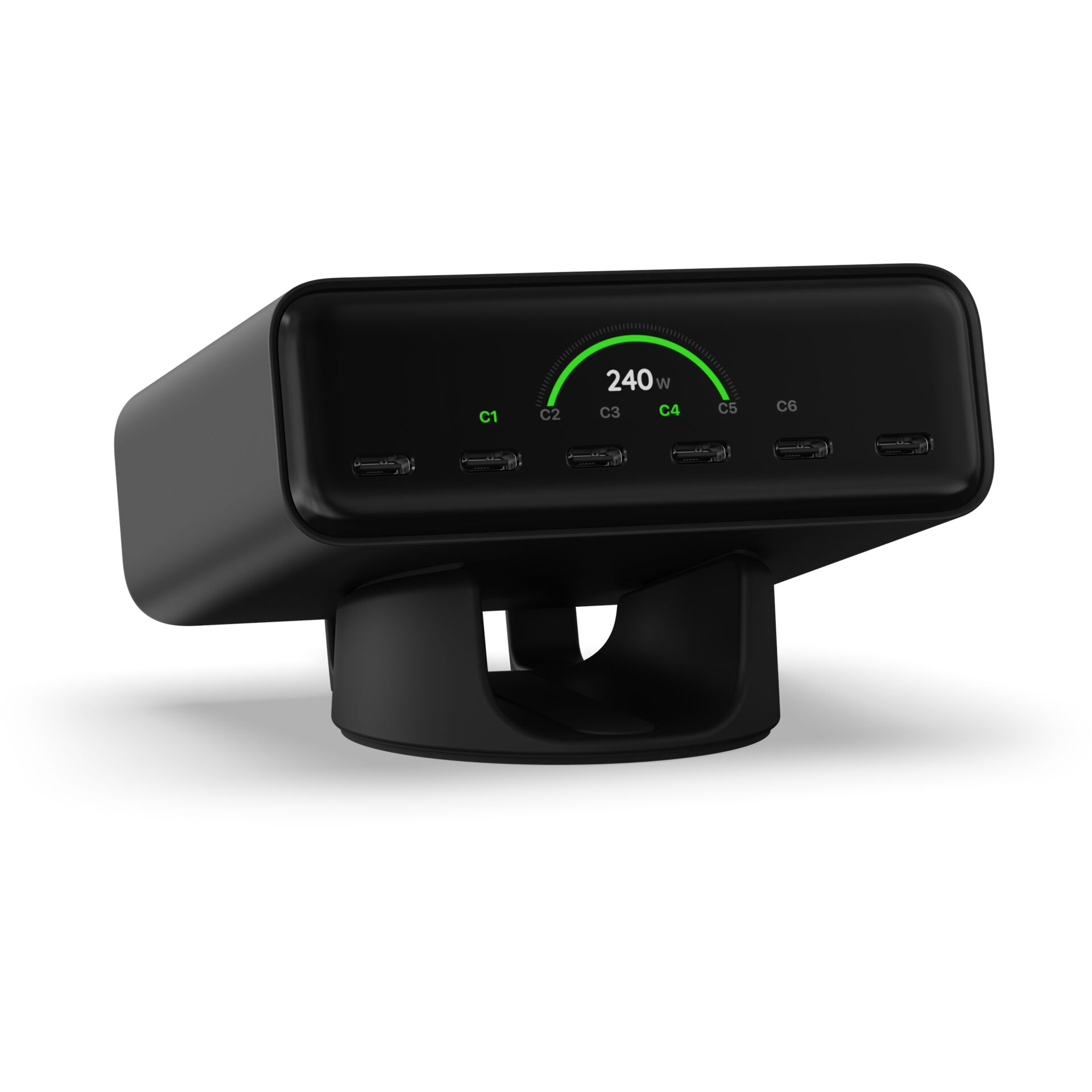 Ladegerät, USB-Hub, Kartenleser, Power-Display, Halterung