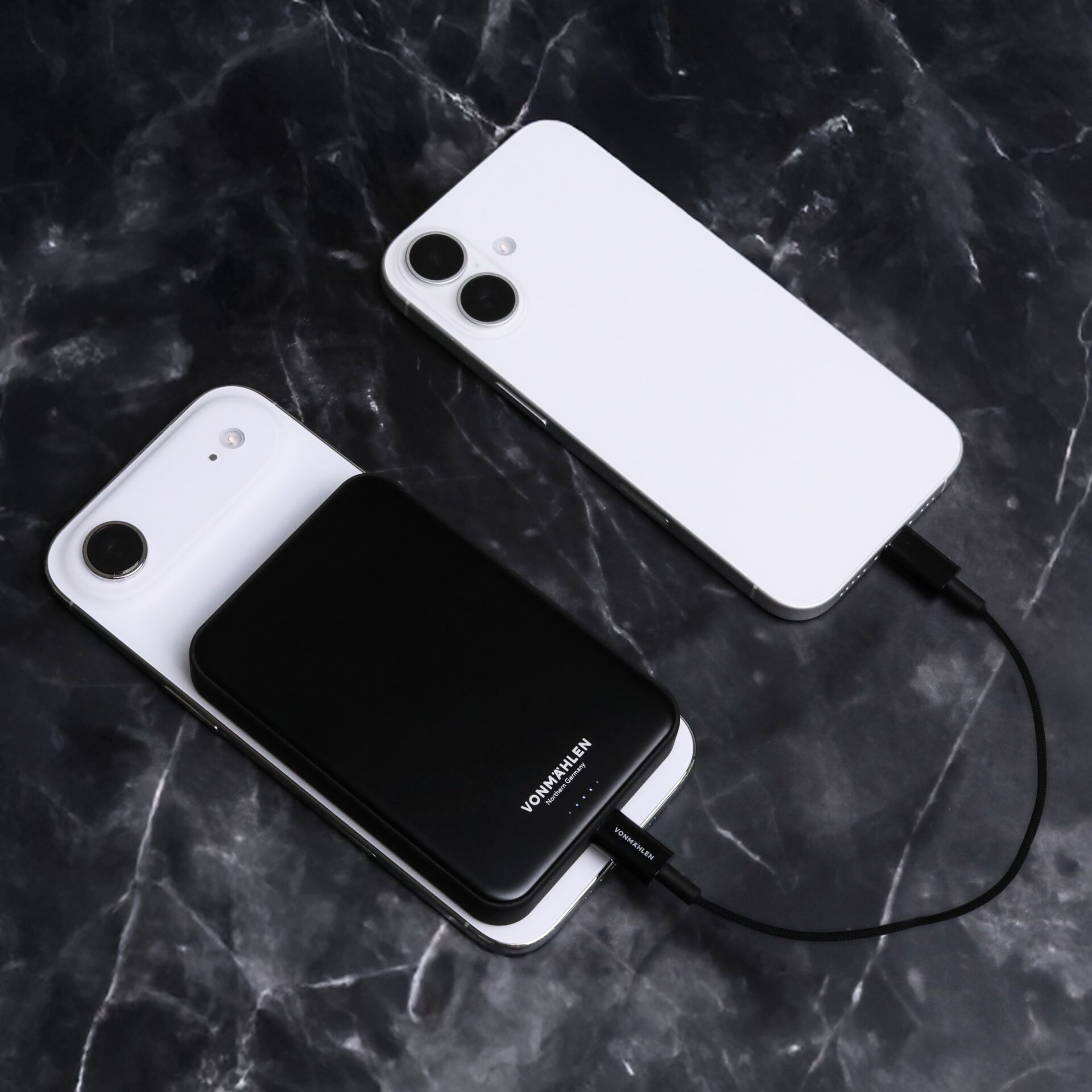 smartphone, power bank, magnetische kabelladegerät, weiß, dualkamera