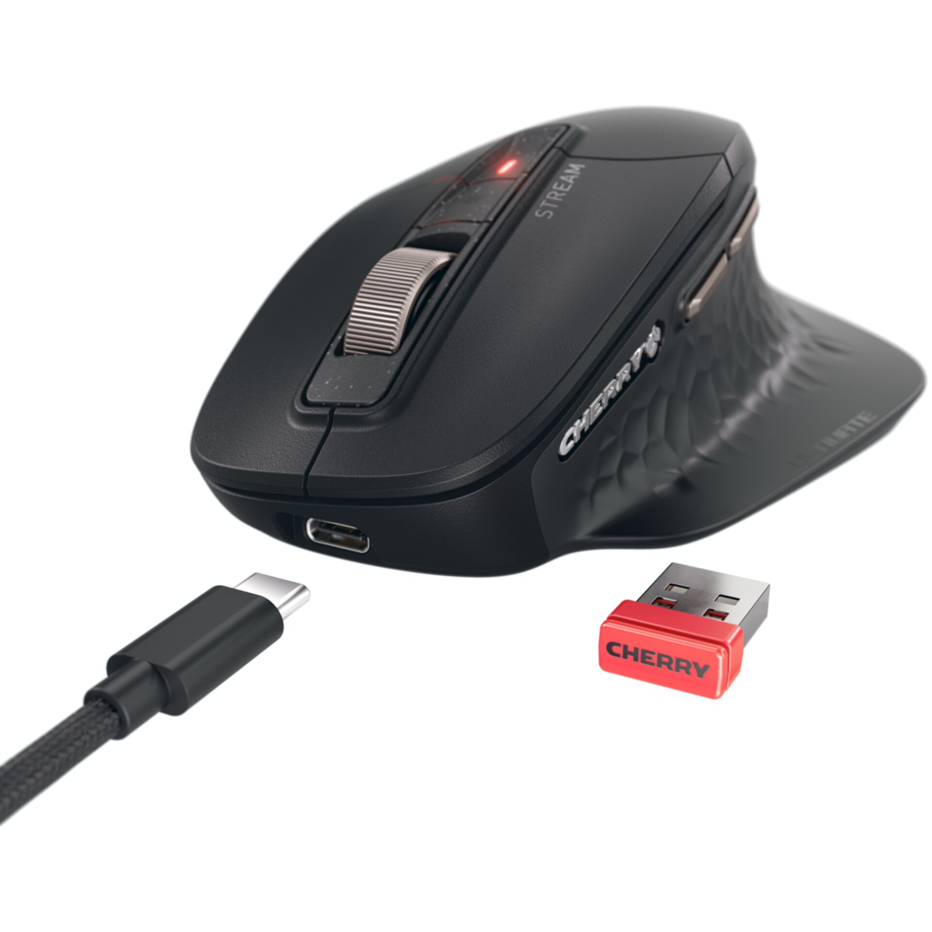 ergonomischer Maus, kabellose Maus, USB-Dongle, optischer Sensor, schwarz