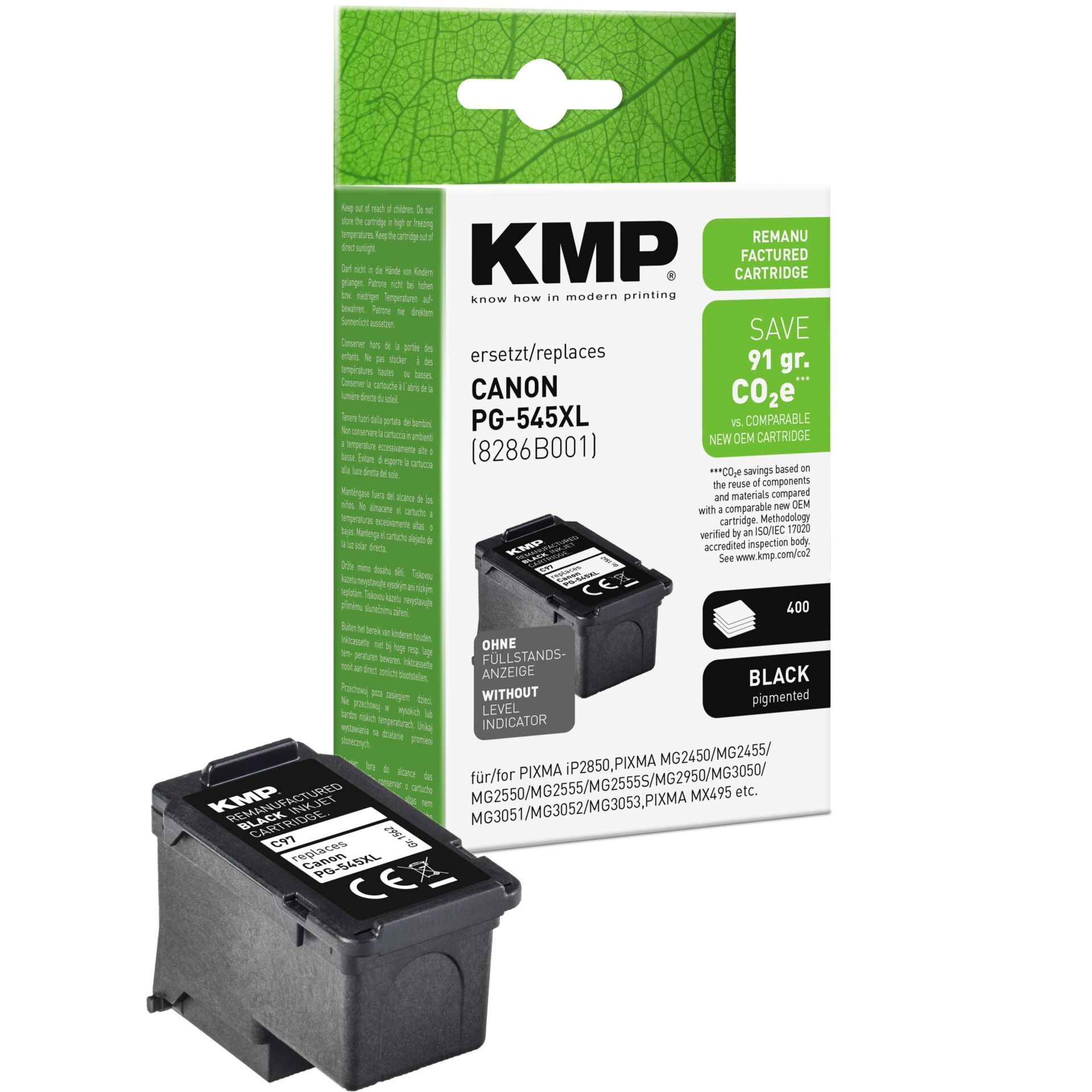 Adapter, Elektronik, Computer-Ausrüstung, Computerausrüstung, QR-Code, Tintenpatrone, Canon Ersatzpatrone, PG-545XL, Schwarz pigmentiert, KMP Kartusche