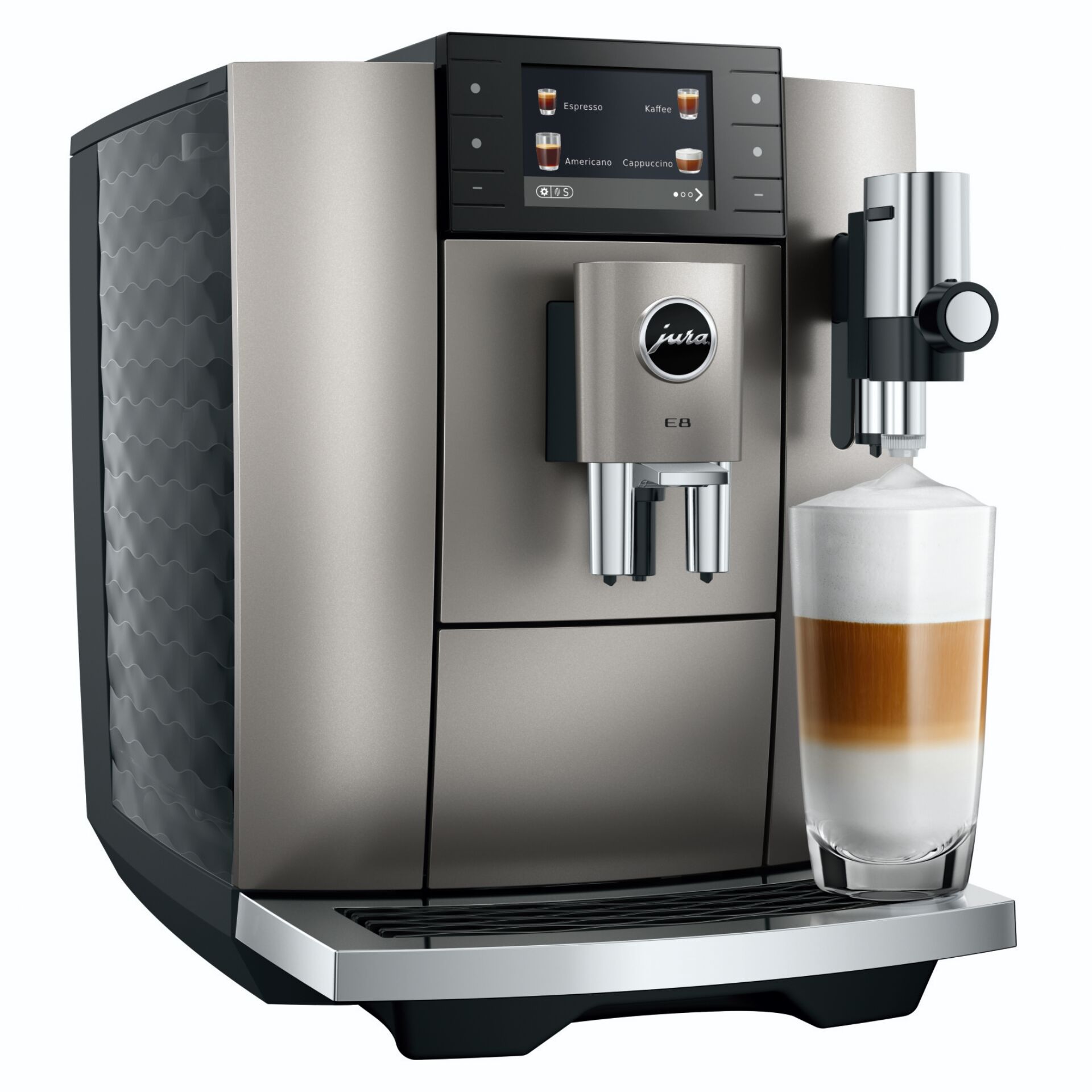 Kaffeemaschine, Espressoautomat, Milchkaffee, Edelstahl, Schwarz-Silber