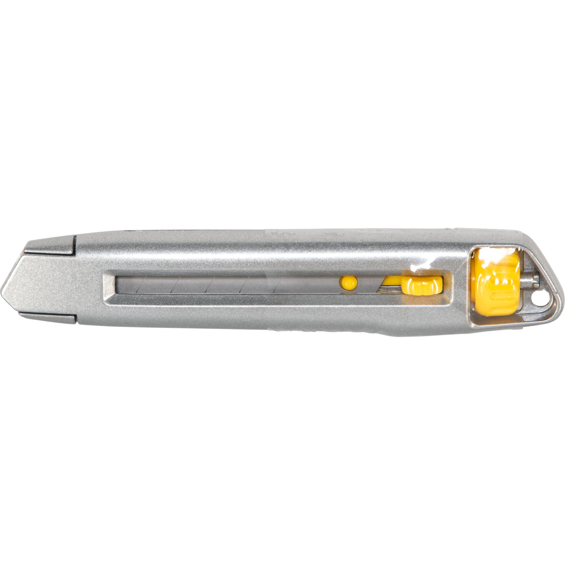 Utility-Messer, Box Cutter, ausziehbar, gelbe Knopf, Silberner Körper