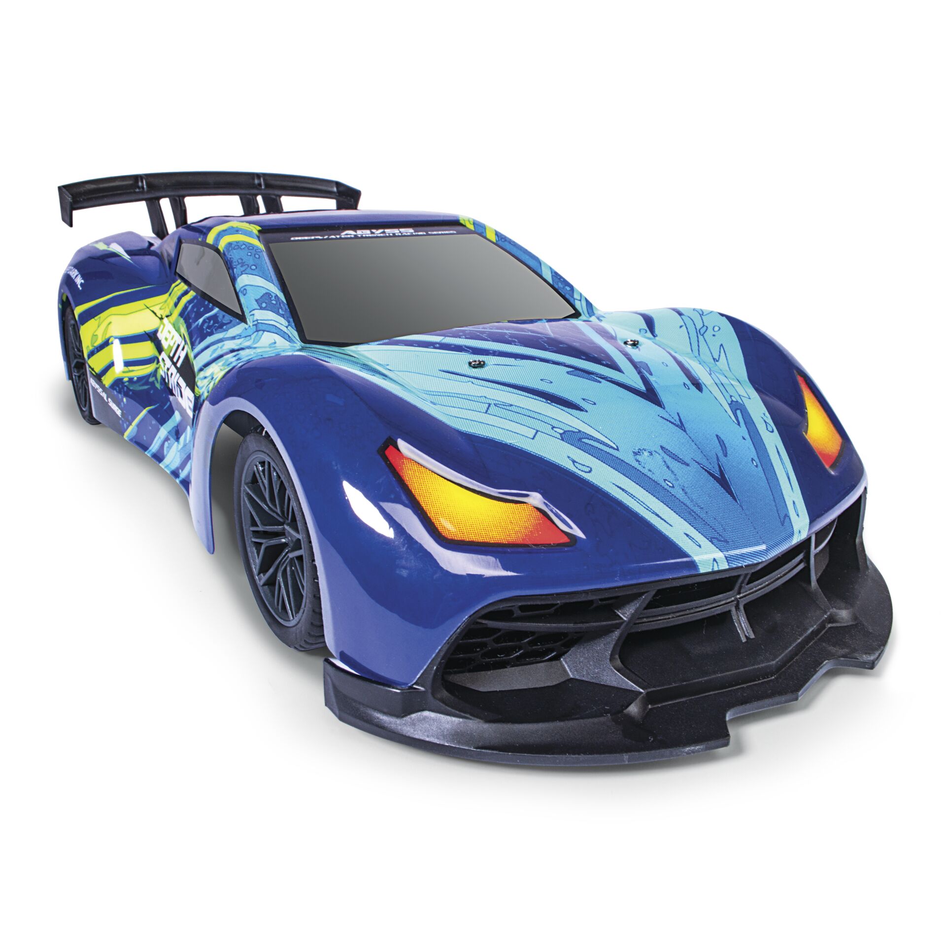 RC-Auto, Rennwagen, blau, Grafik-Lackierung, Spoiler