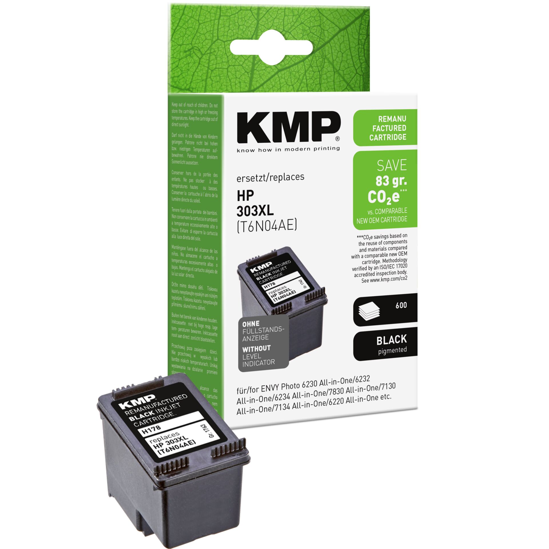 Adapter, Elektronik, Computer-Ausrüstung, Computerausrüstung, QR-Code, Tintenpatrone, HP 303XL, KMP kompatibel, Schwarz pigmentiert, Patronenbox