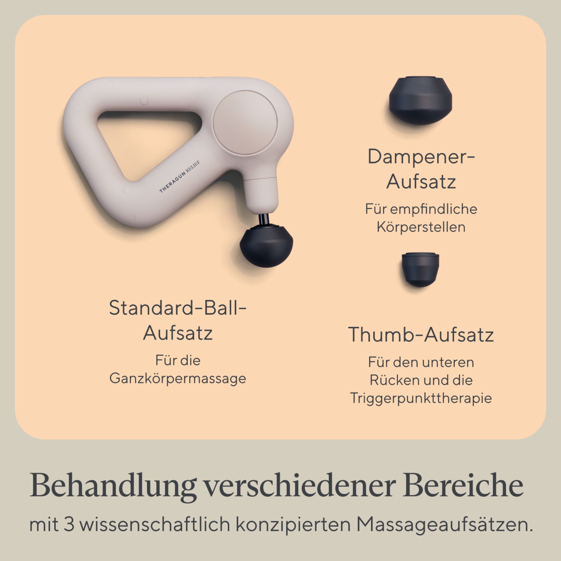 Massagepistole, Handgerät, Aufsatz, Silikon-Griff, Weißes Gehäuse