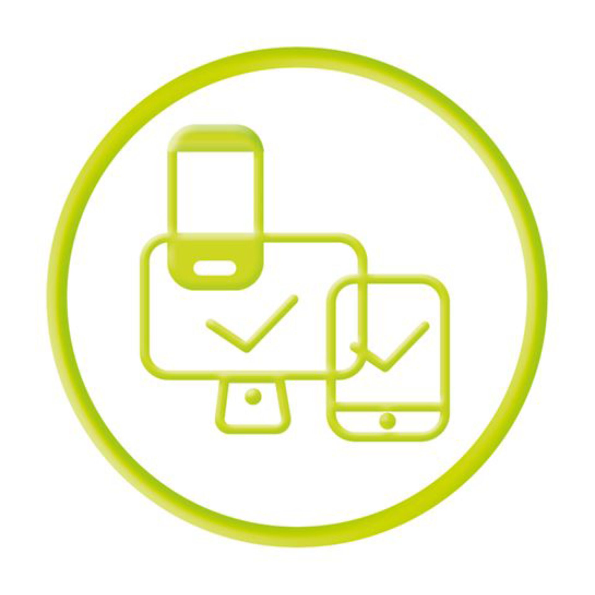Kabel-Adapter, Smartphone-Icon, Checkmark, Gerätelandschaft, Datenübertragung