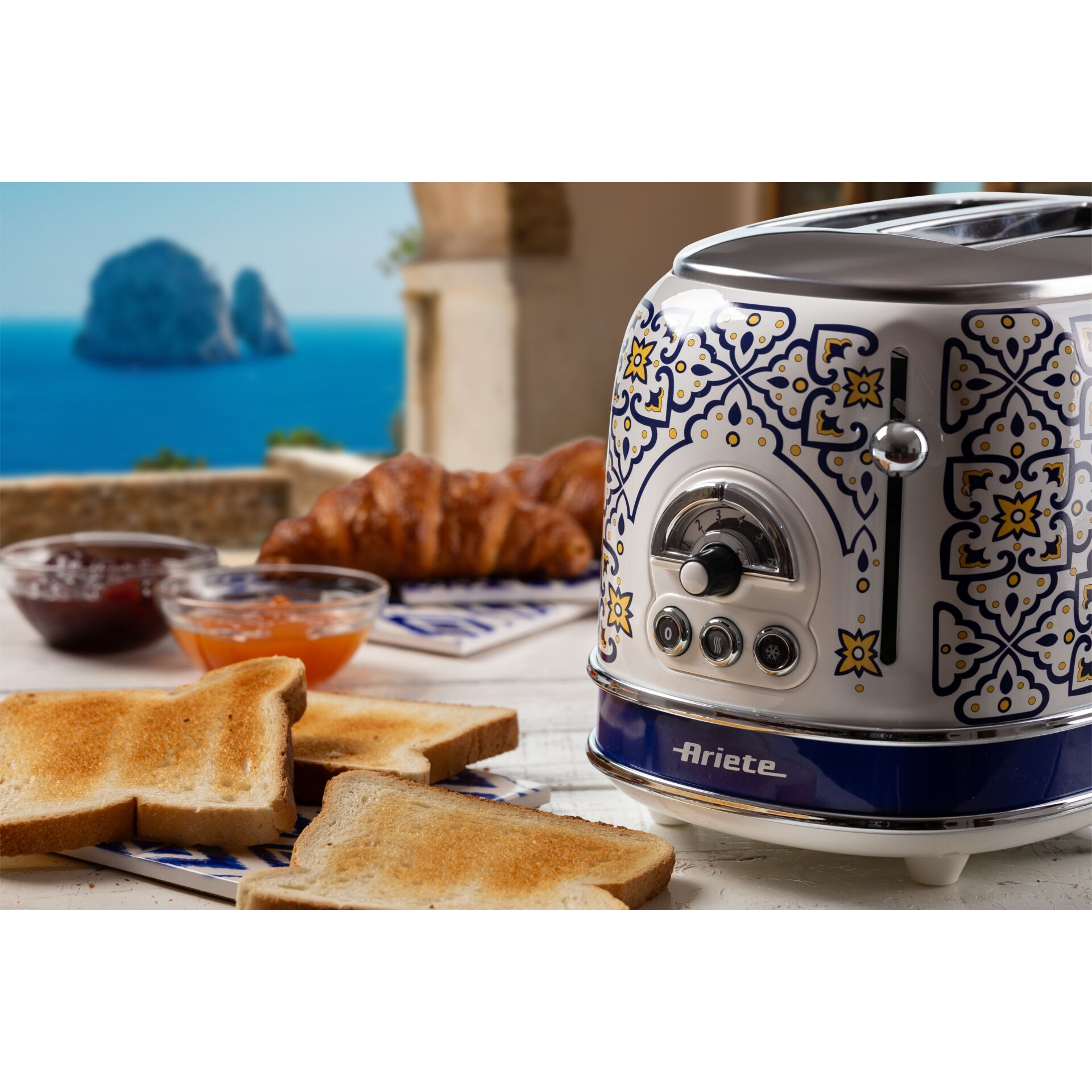 Toaster, Gemustert, Blaue Akzente, Keramik, Toastscheiben