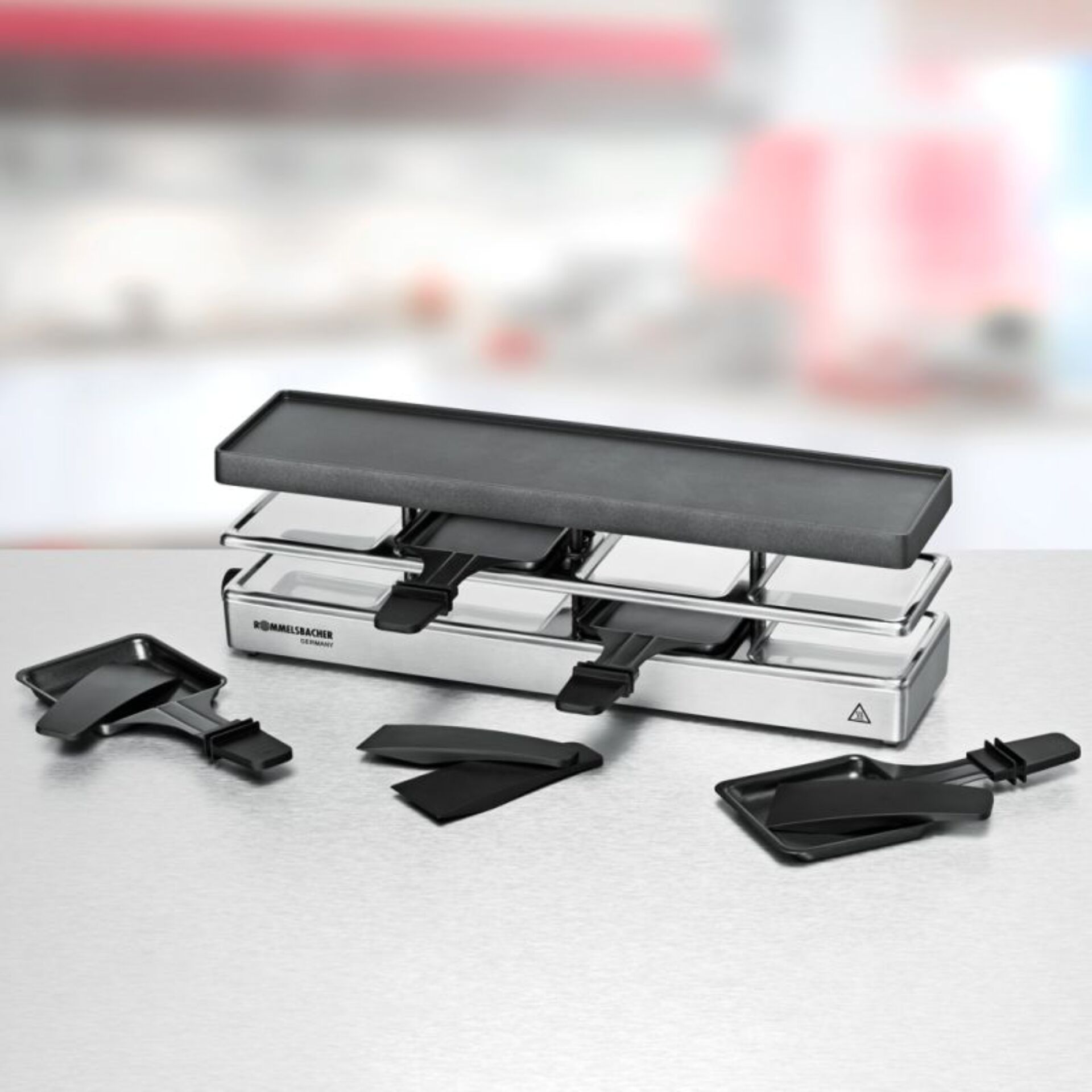 Waffeleisen, Sandwich-Presser, Edelstahl, schwarze Platten, abnehmbare Deckel