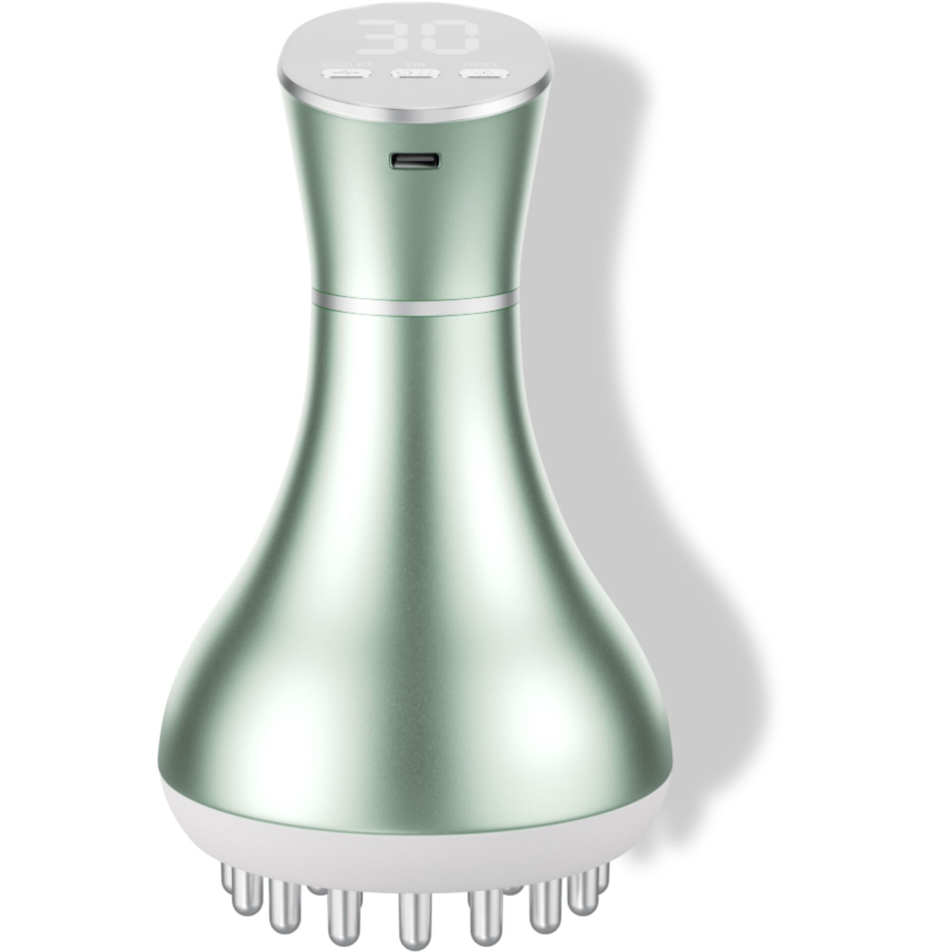 Kopfhautmassagegerät, Elektrische Massagebürste, USB-Anschluss, Mintgrün, Metallstifte