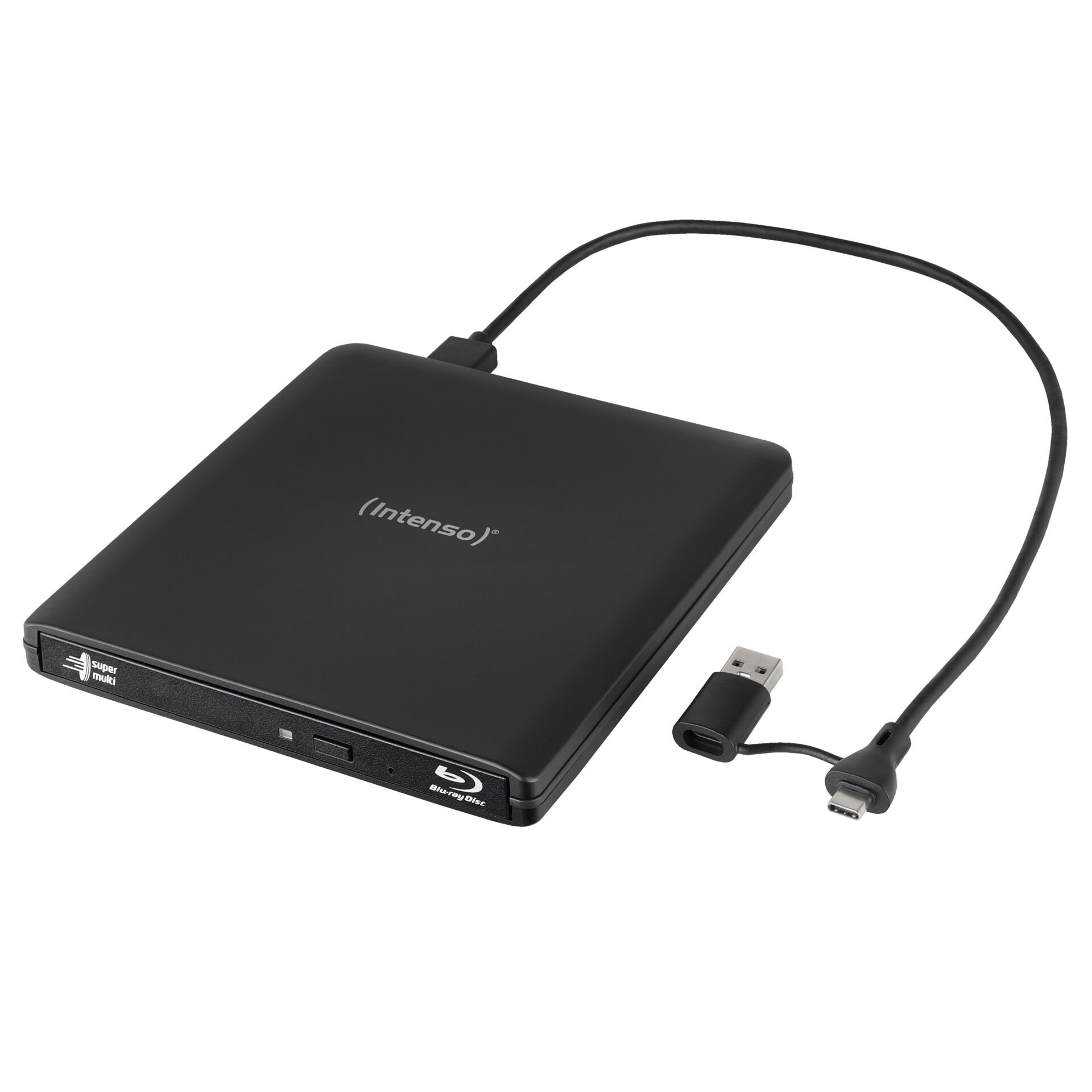 externes Blu-ray Laufwerk, USB-C/USB-Anschluss, Slim, schwarz, Intenso gut sichtbar
