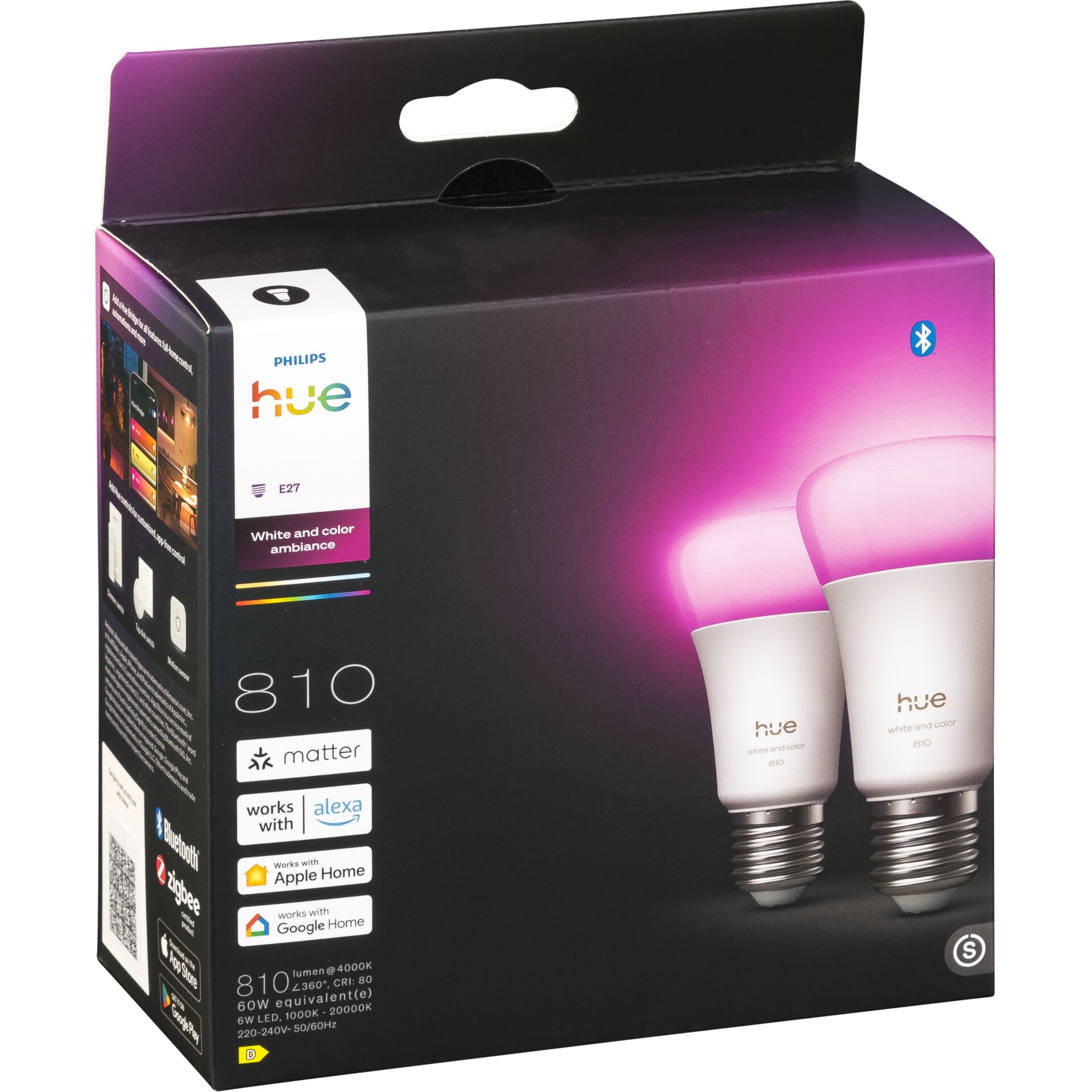 Philips Hue LED Lampe E27 2er  Set 810lm White & Color Amb.