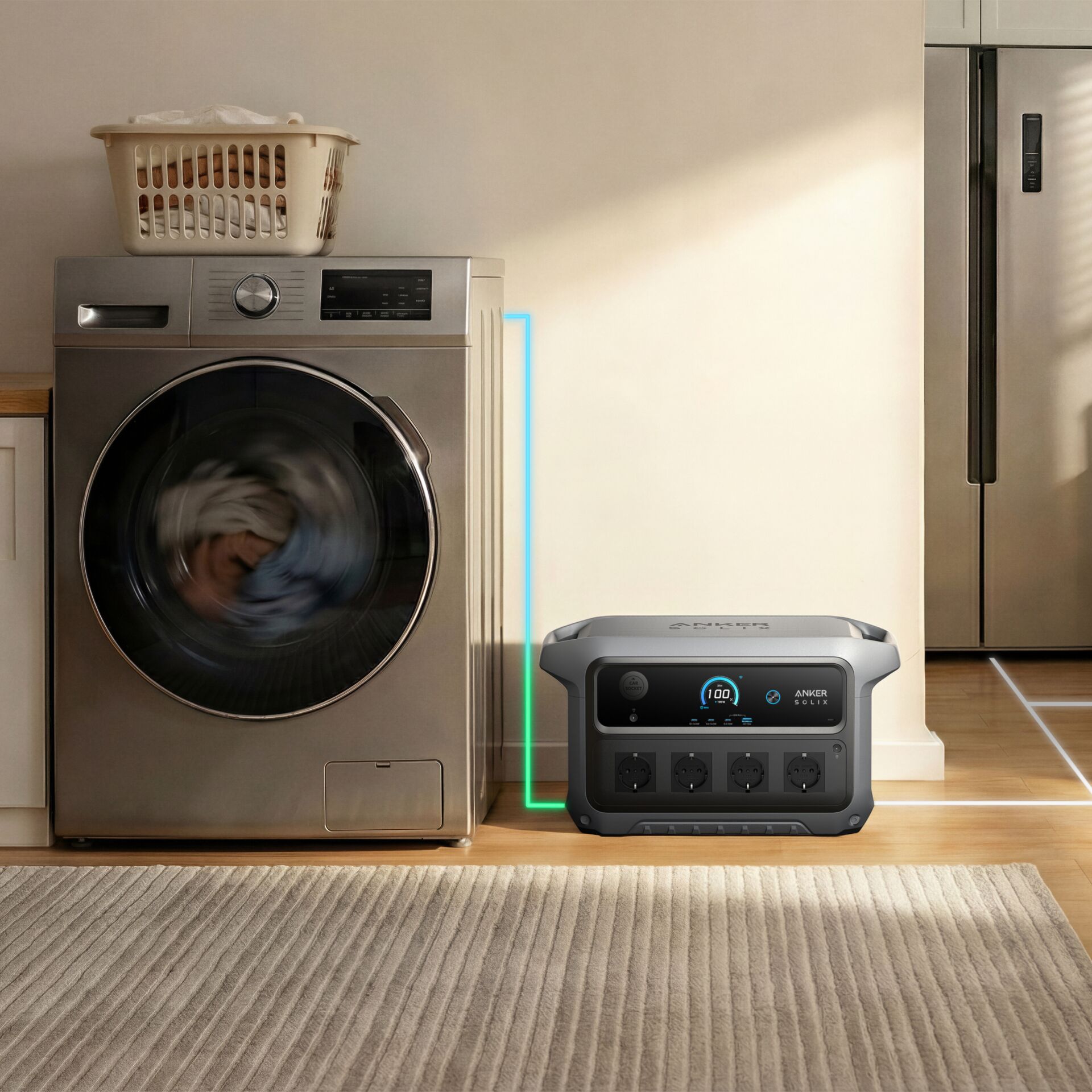 Waschmaschine, Waschraum, Stromgenerator, Tragbarer Stromspender, Kompaktgenerator