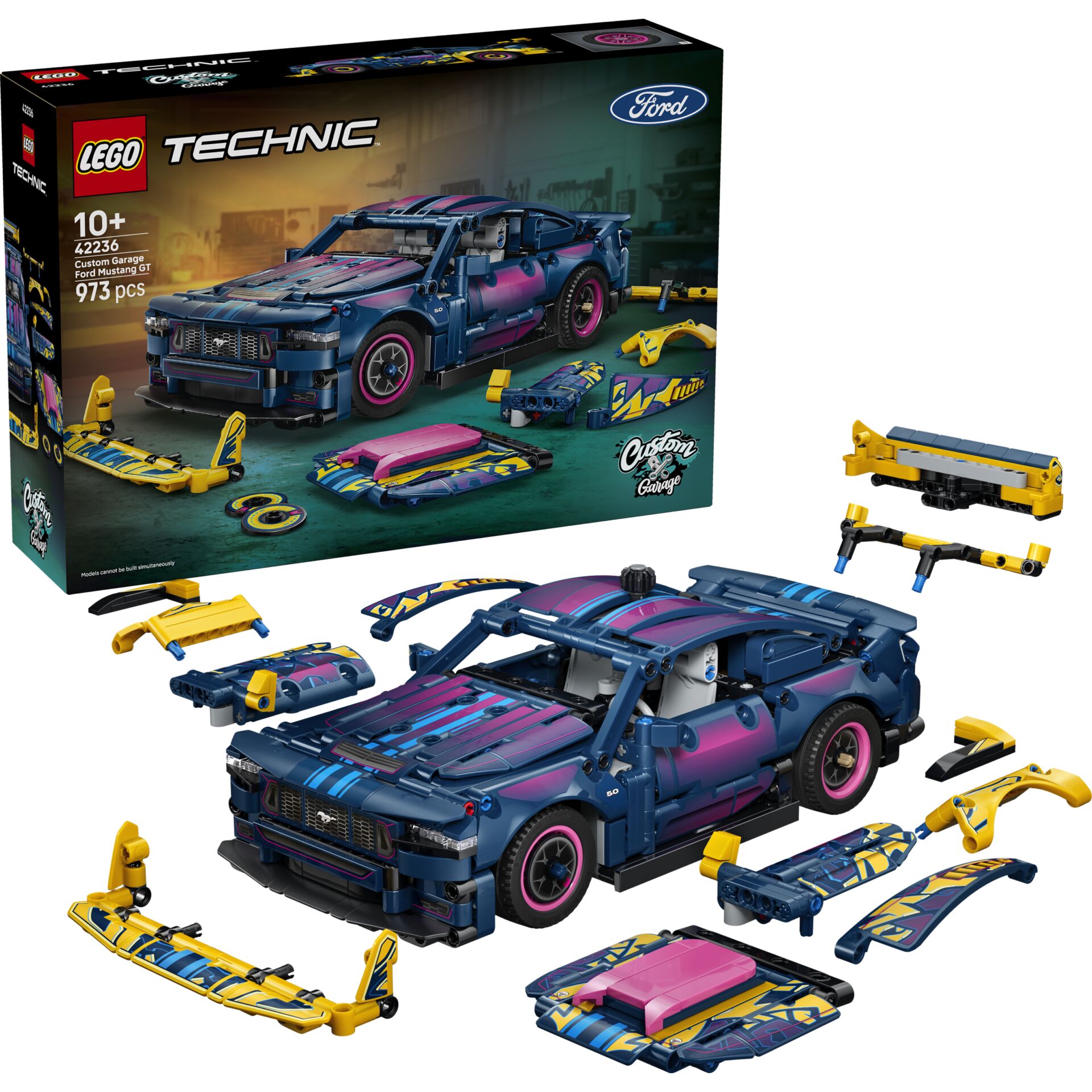 Lego Technic, Ford Mustang GT, Sports car, Gelbe Akzente, Modulare Teile