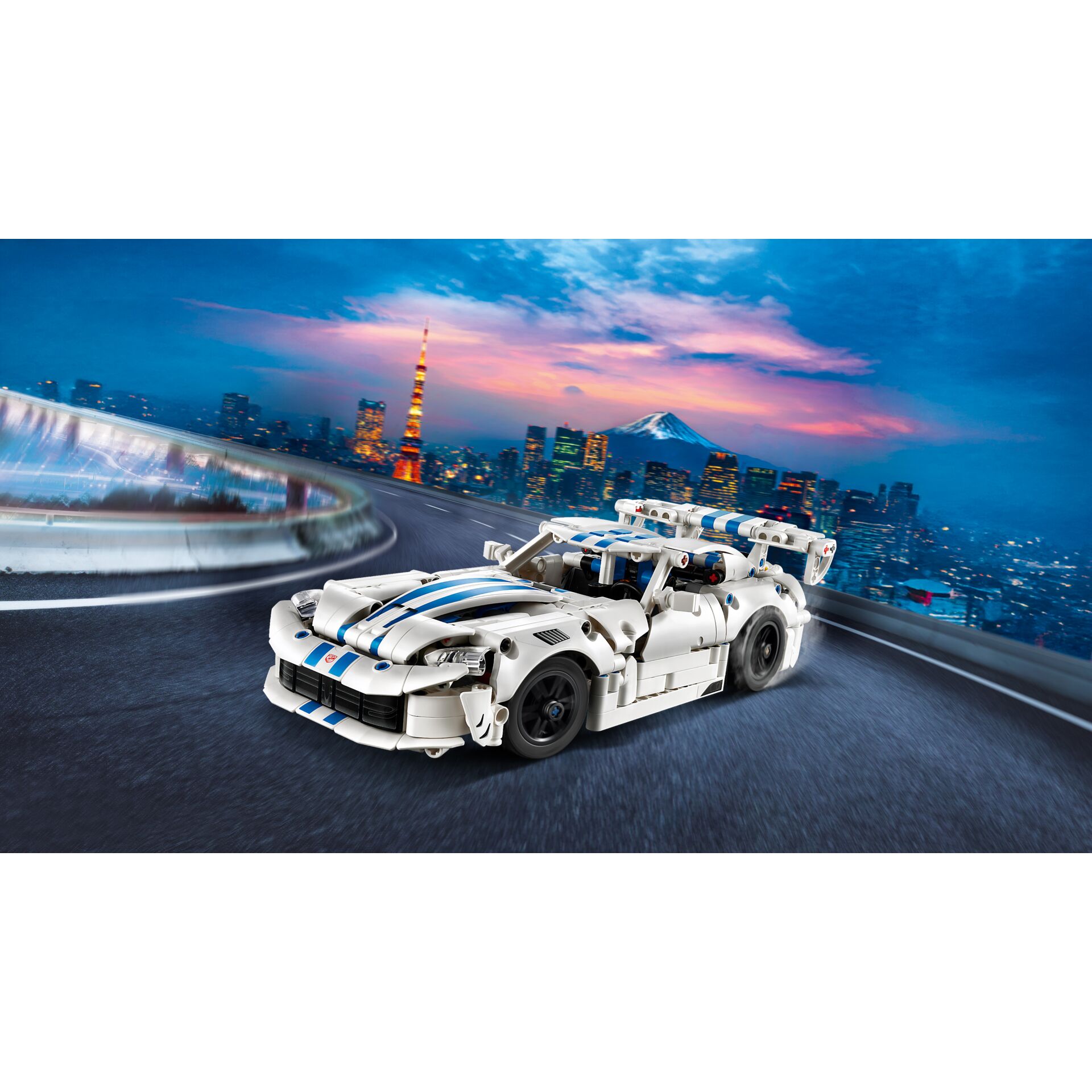 LEGO Rennwagen, Weißes Auto, Blau Streifen, Rennwagen, Modellauto