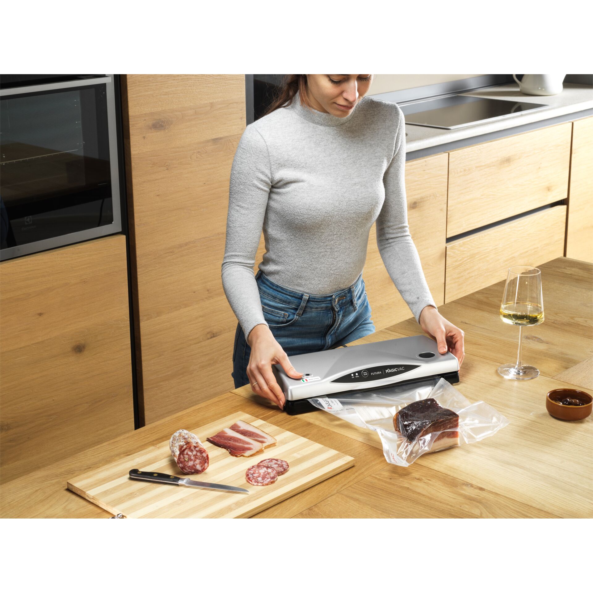 Vakuumierer, Küchenwerkzeug, Salami, Küchenzubehör, Lebensmittaversiegelung