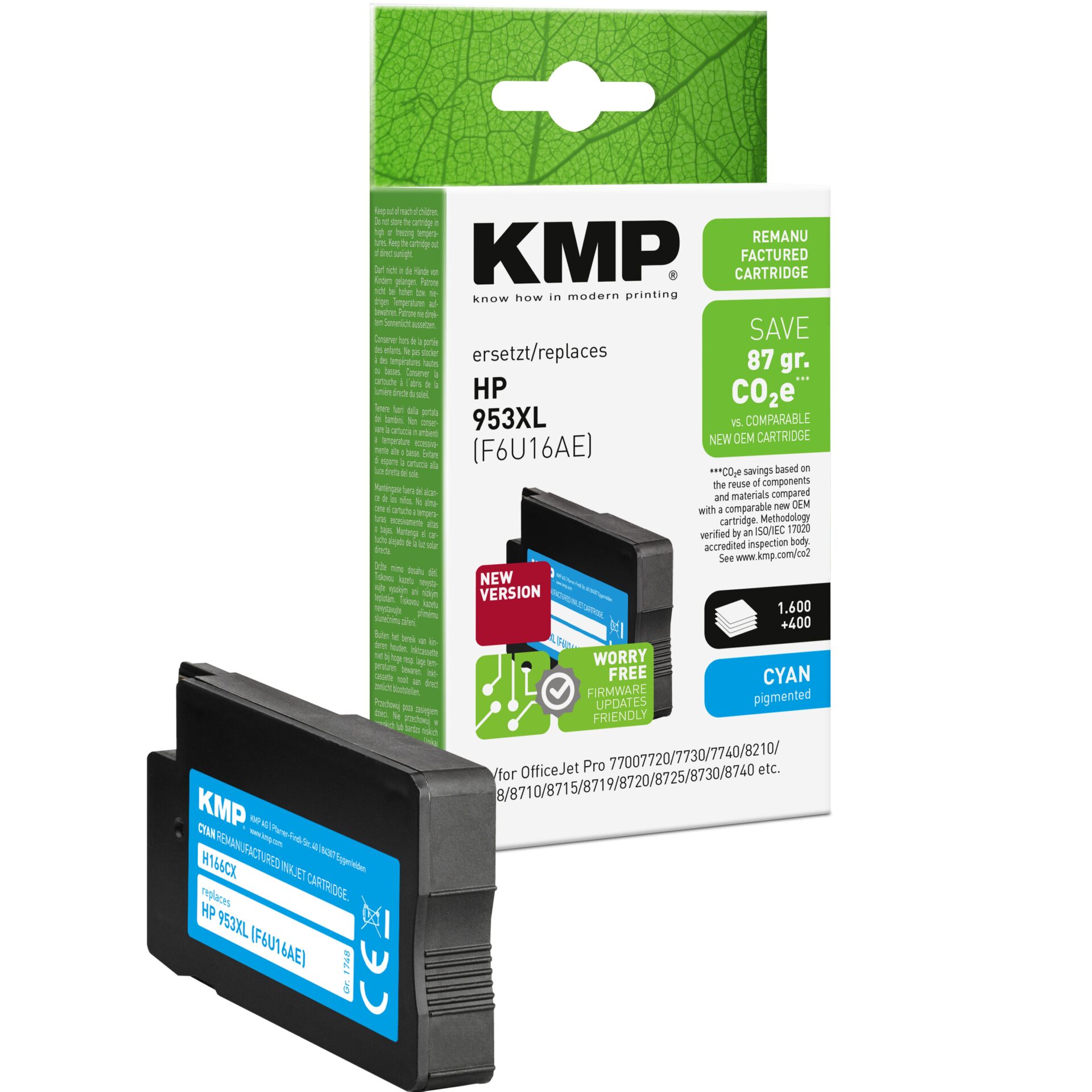 Adapter, Elektronik, Hardware, Computerausrüstung, QR Code, Tintenpatrone, HP 953XL, KMP Cartridge, Cyan, Originalersatz